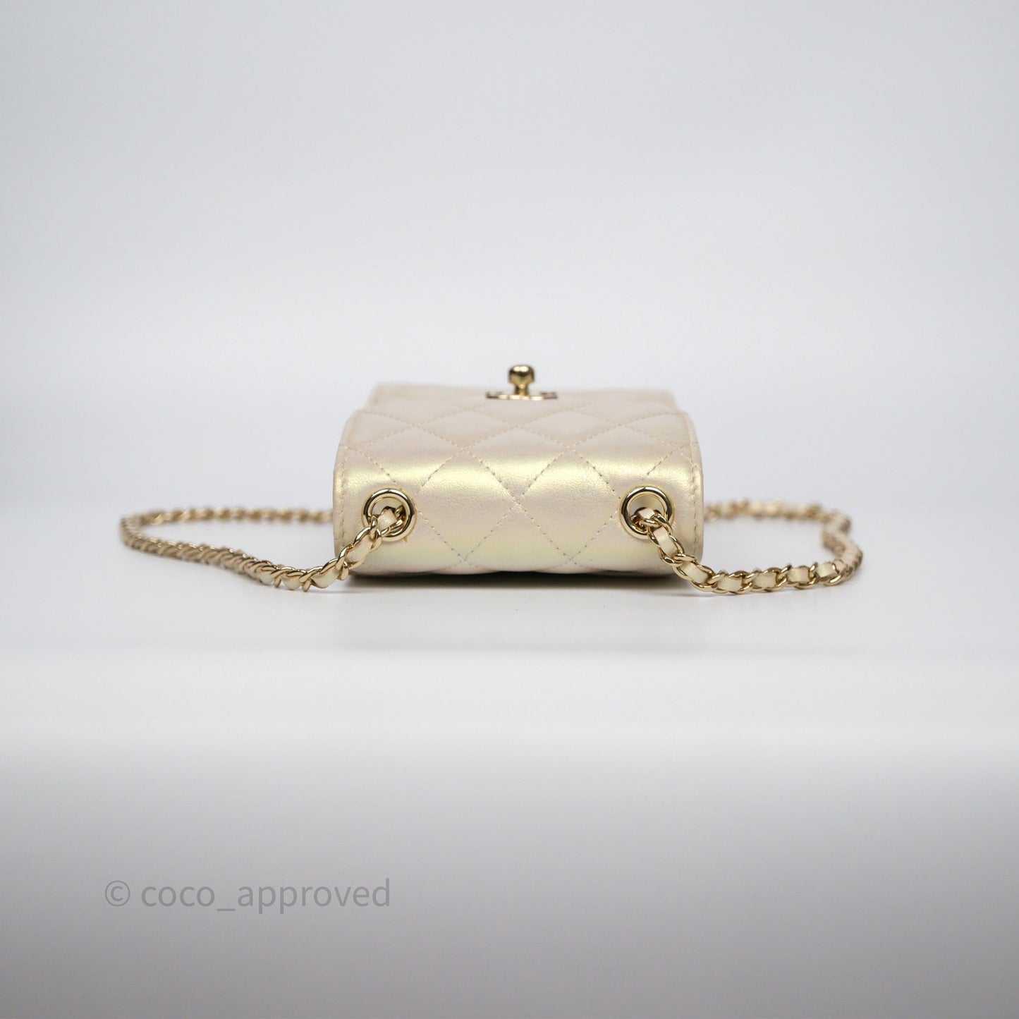 Chanel Classic Quilted Phone Holder Iridescent Pearl Lambskin