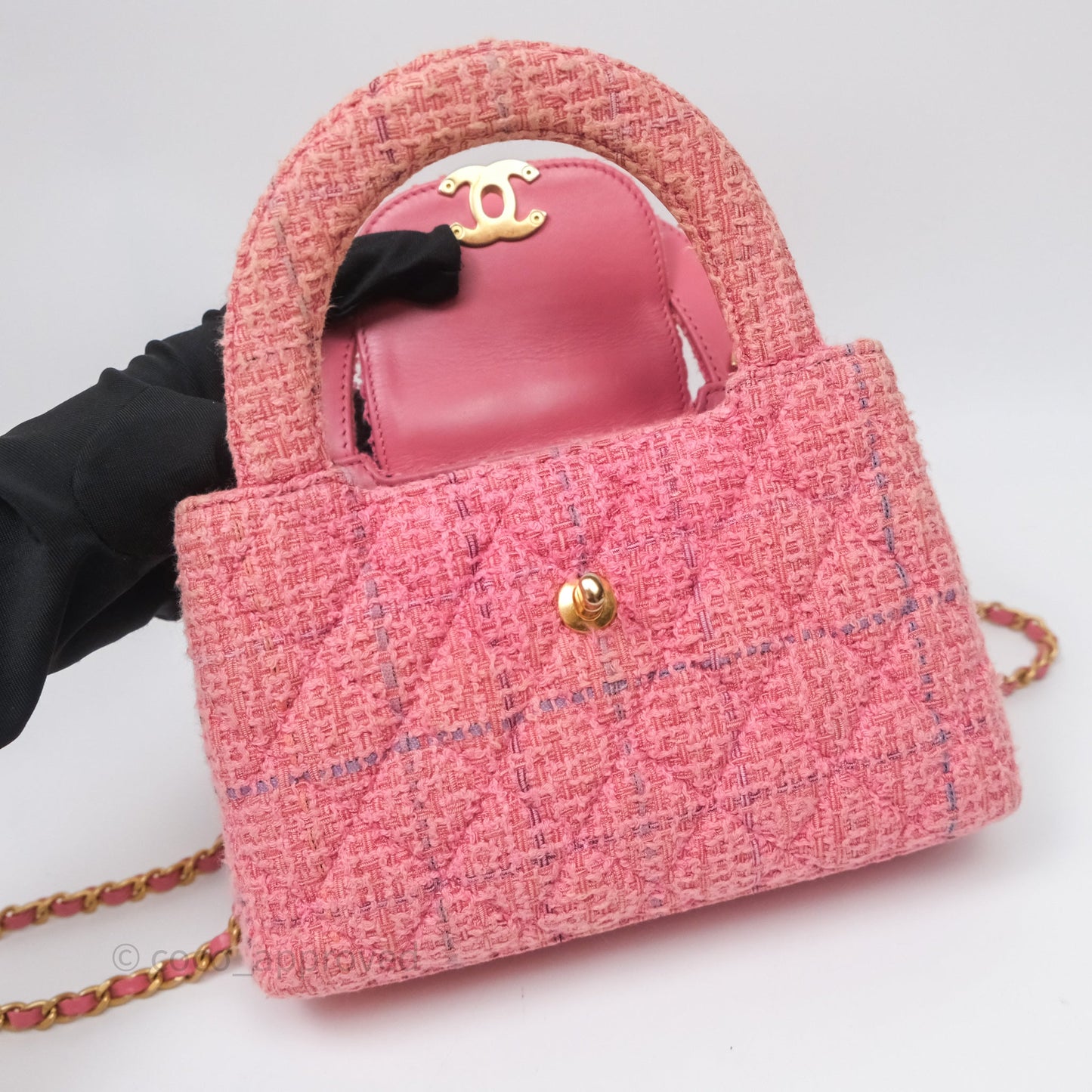 Chanel Kelly Bag Pink Tweed Aged Gold Hardware