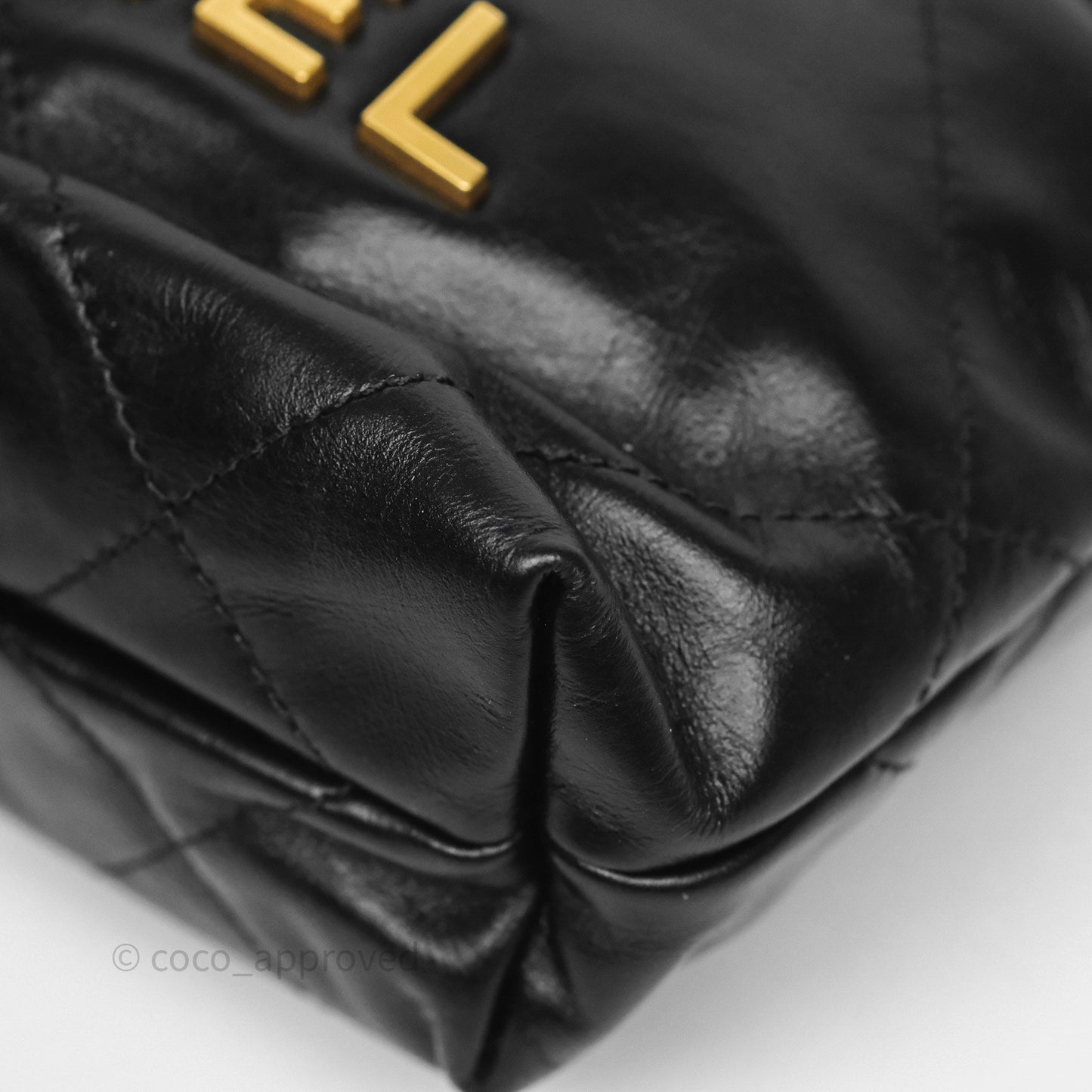 Chanel 22 Mini Bag Black Crumpled Calfskin Aged Gold Hardware