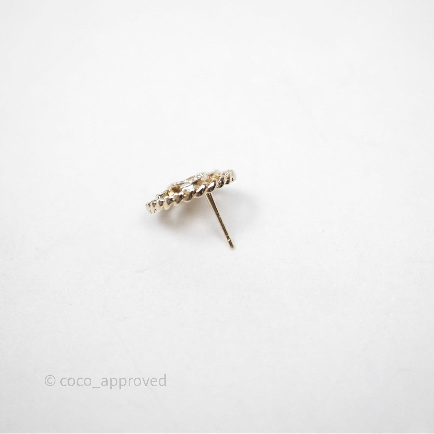 Chanel CC Crystal Round Earrings Gold Tone 25B