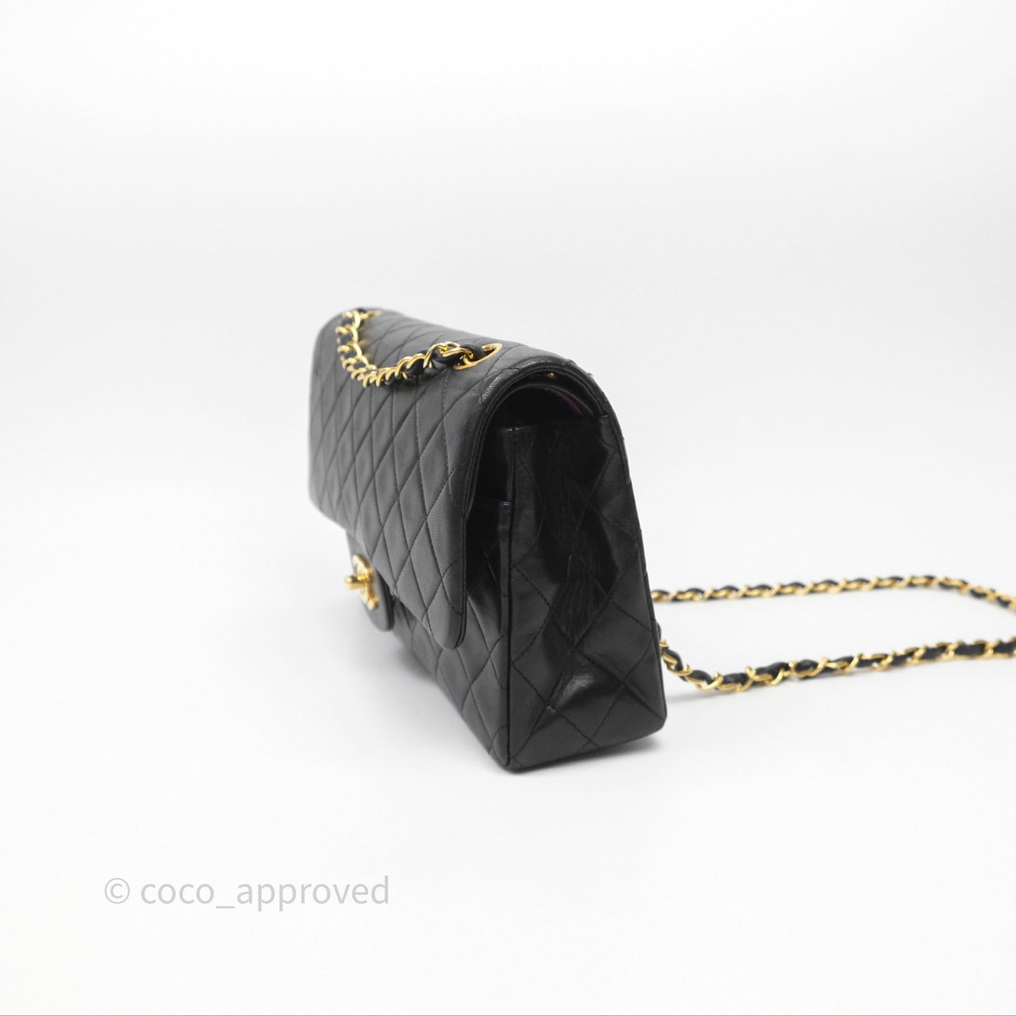Chanel Classic Vintage Double Flap M/L Black Lambskin Gold Hardware
