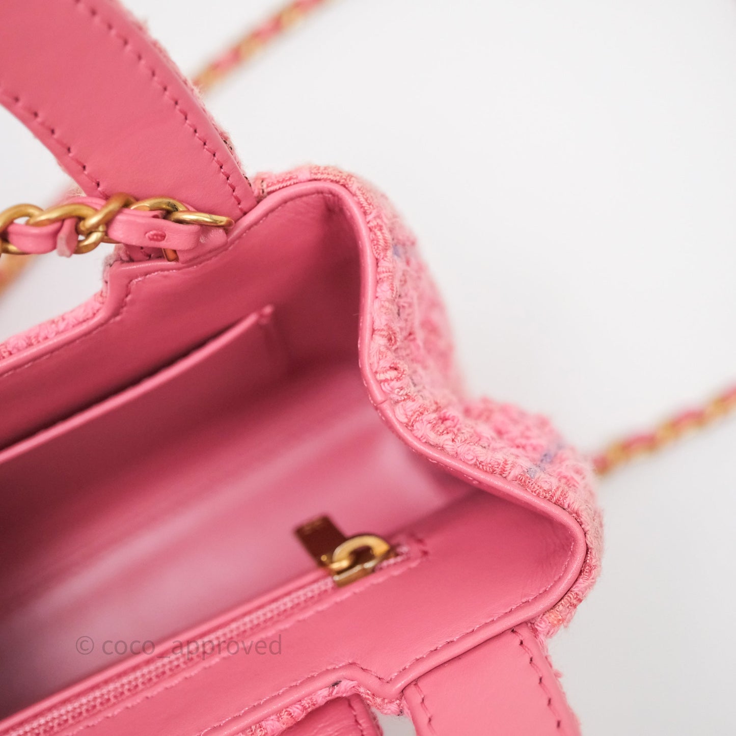 Chanel Kelly Bag Pink Tweed Aged Gold Hardware