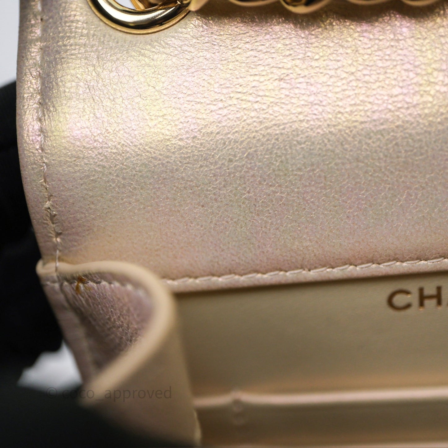Chanel Classic Quilted Phone Holder Iridescent Pearl Lambskin