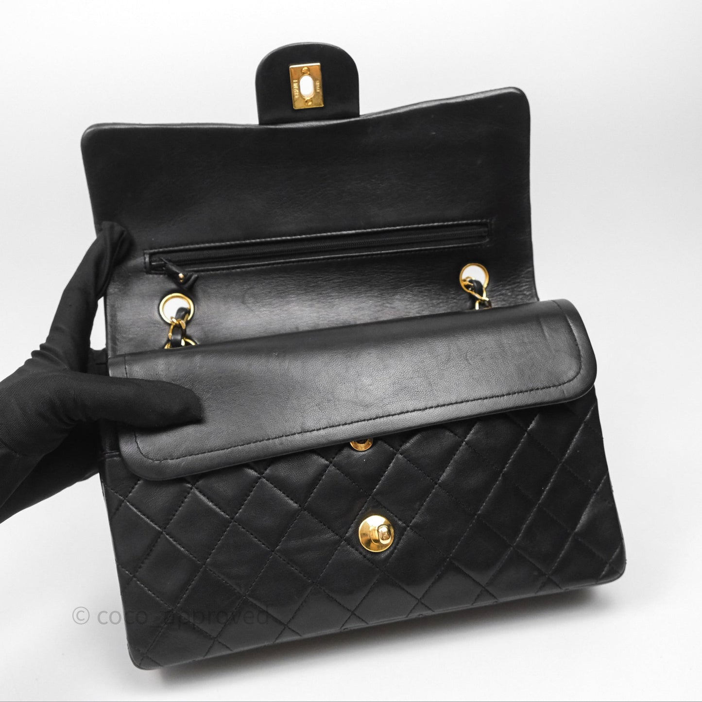 Chanel Classic Vintage Double Flap M/L Black Lambskin Gold Hardware