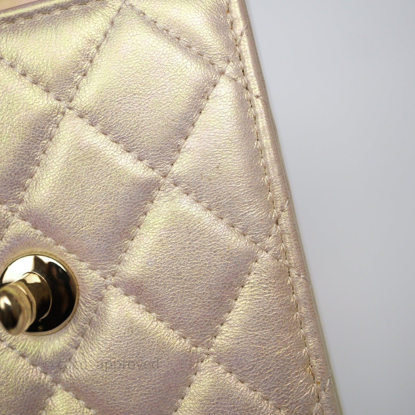 Chanel Classic Quilted Phone Holder Iridescent Pearl Lambskin