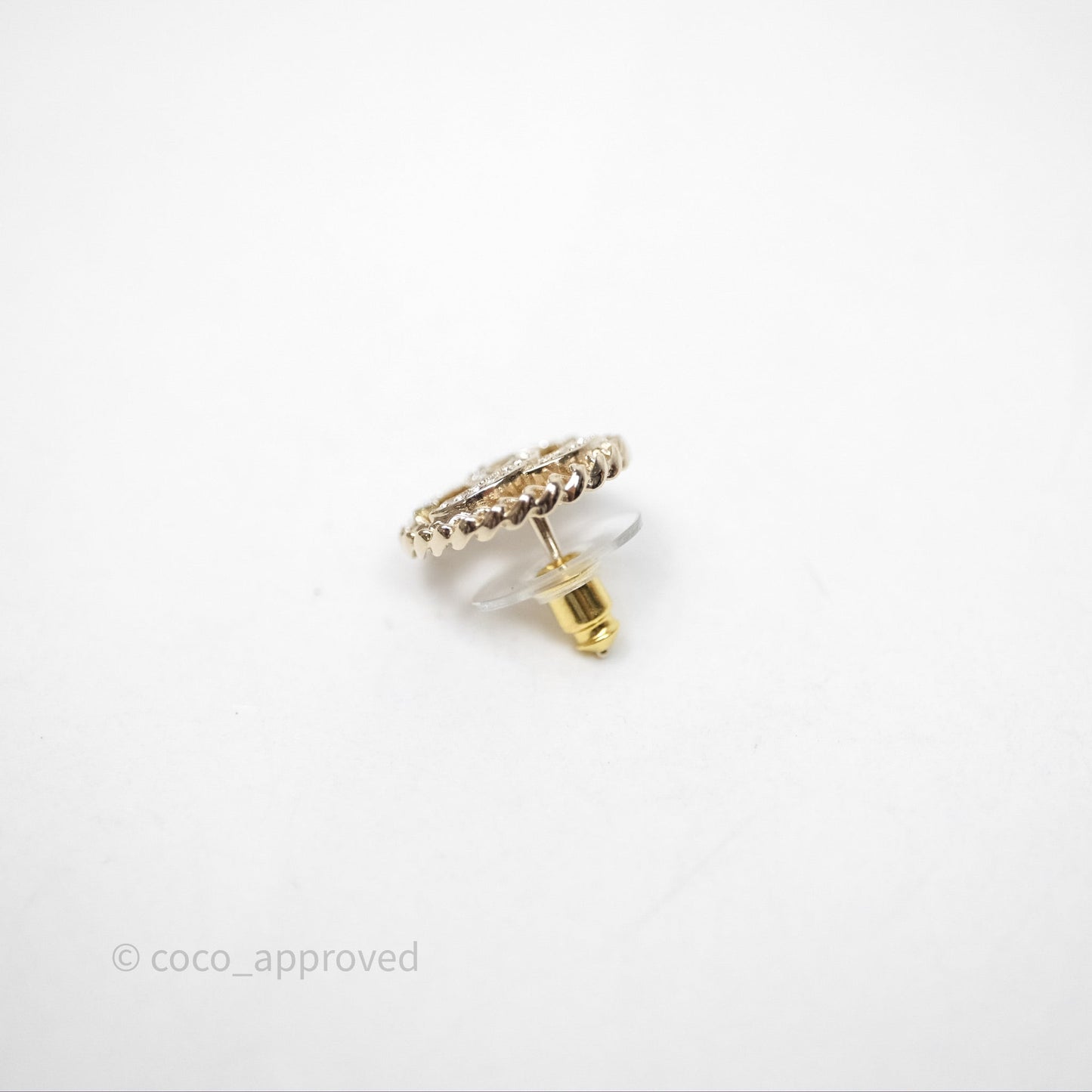 Chanel CC Crystal Round Earrings Gold Tone 25B