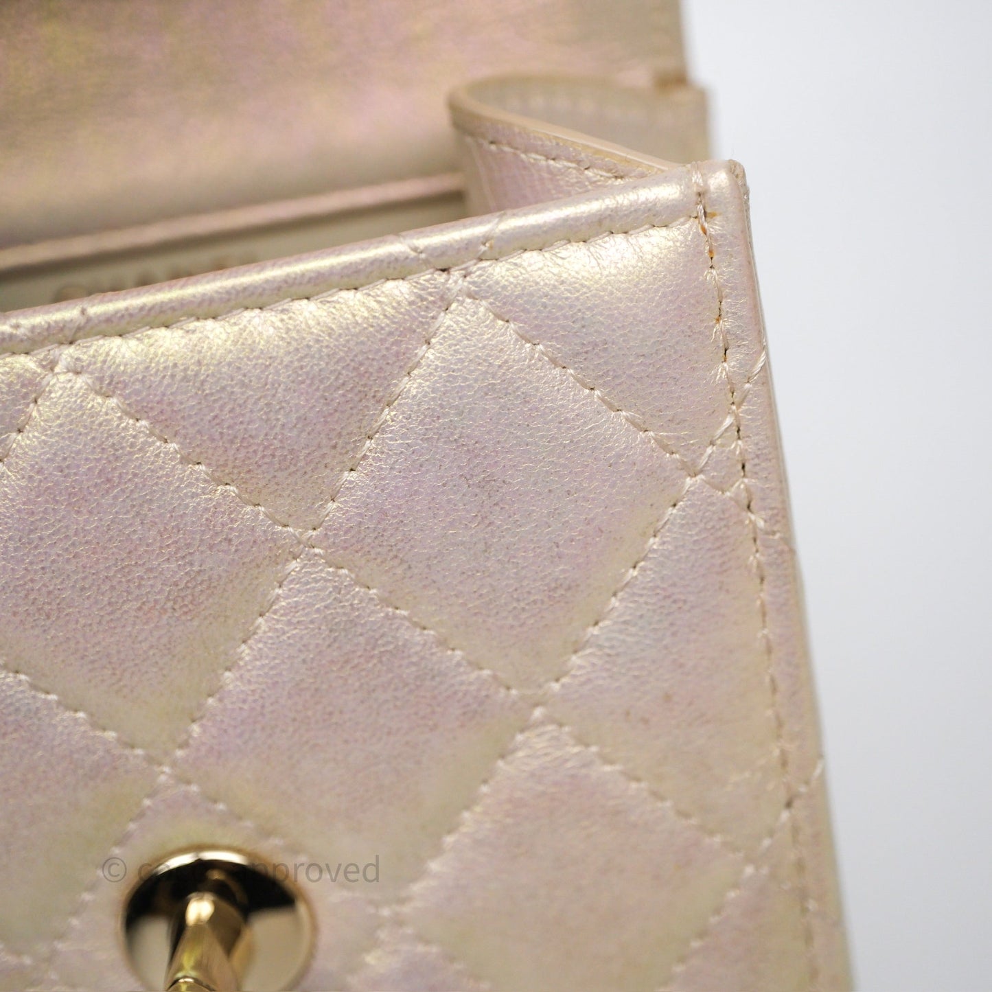 Chanel Classic Quilted Phone Holder Iridescent Pearl Lambskin