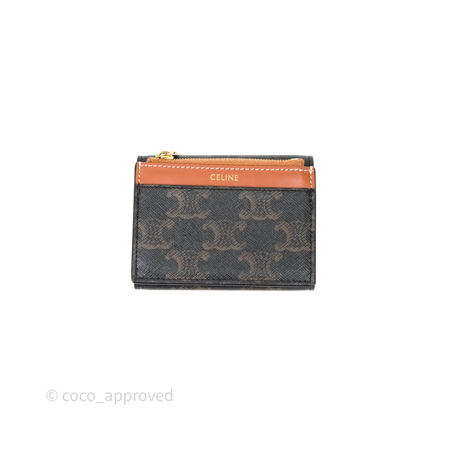 Celine Compact Wallet with Coin Triomphe Canvas Tan Lambskin