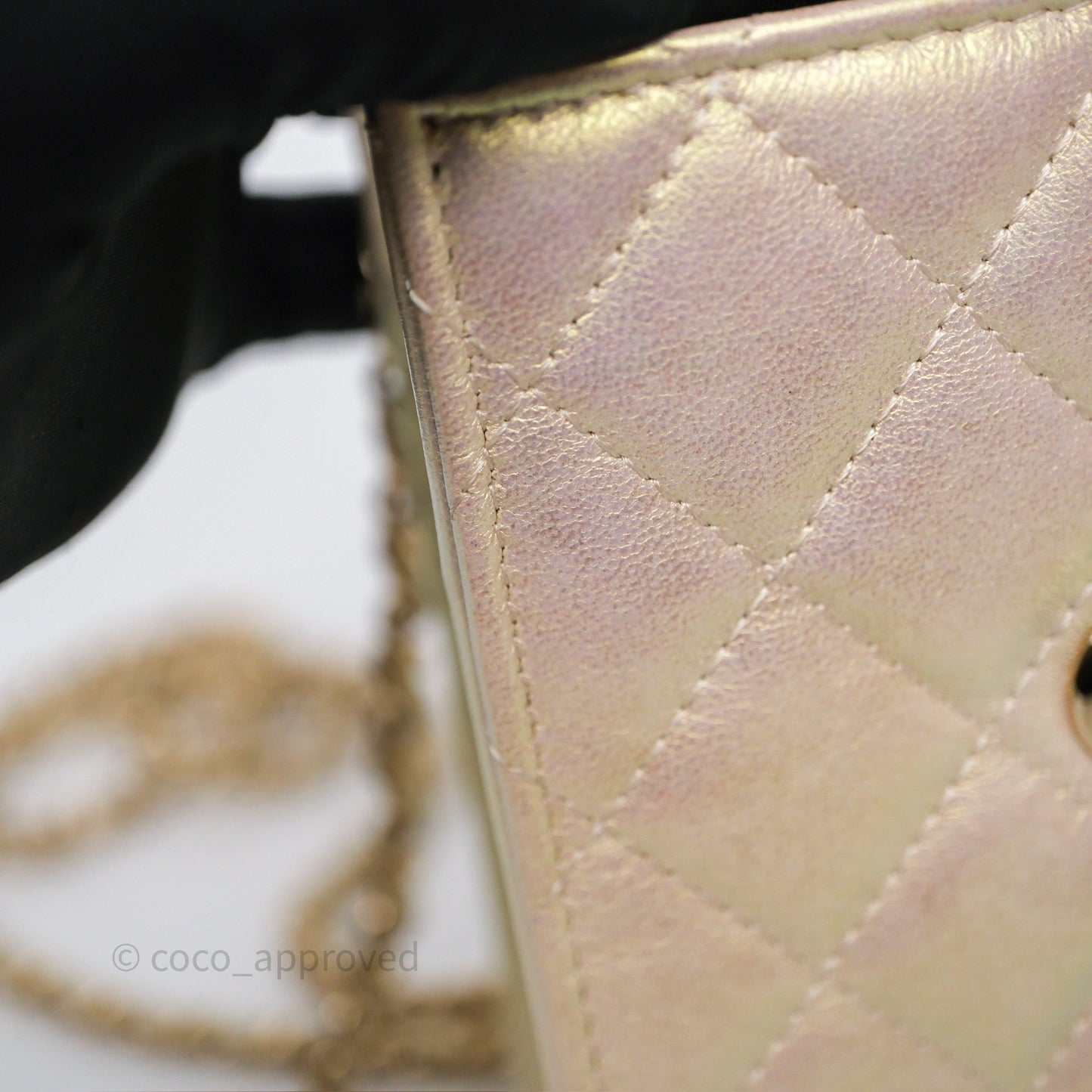 Chanel Classic Quilted Phone Holder Iridescent Pearl Lambskin