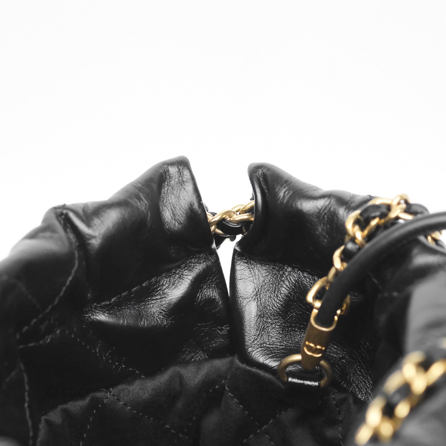 Chanel 22 Mini Bag Black Crumpled Calfskin Aged Gold Hardware