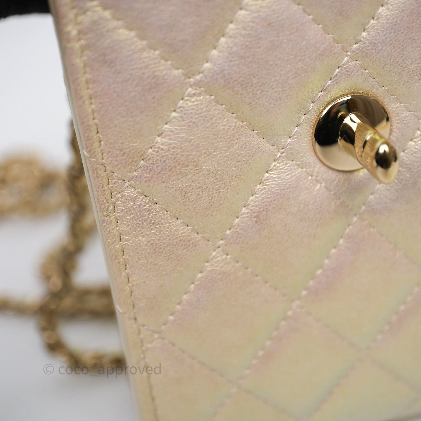 Chanel Classic Quilted Phone Holder Iridescent Pearl Lambskin