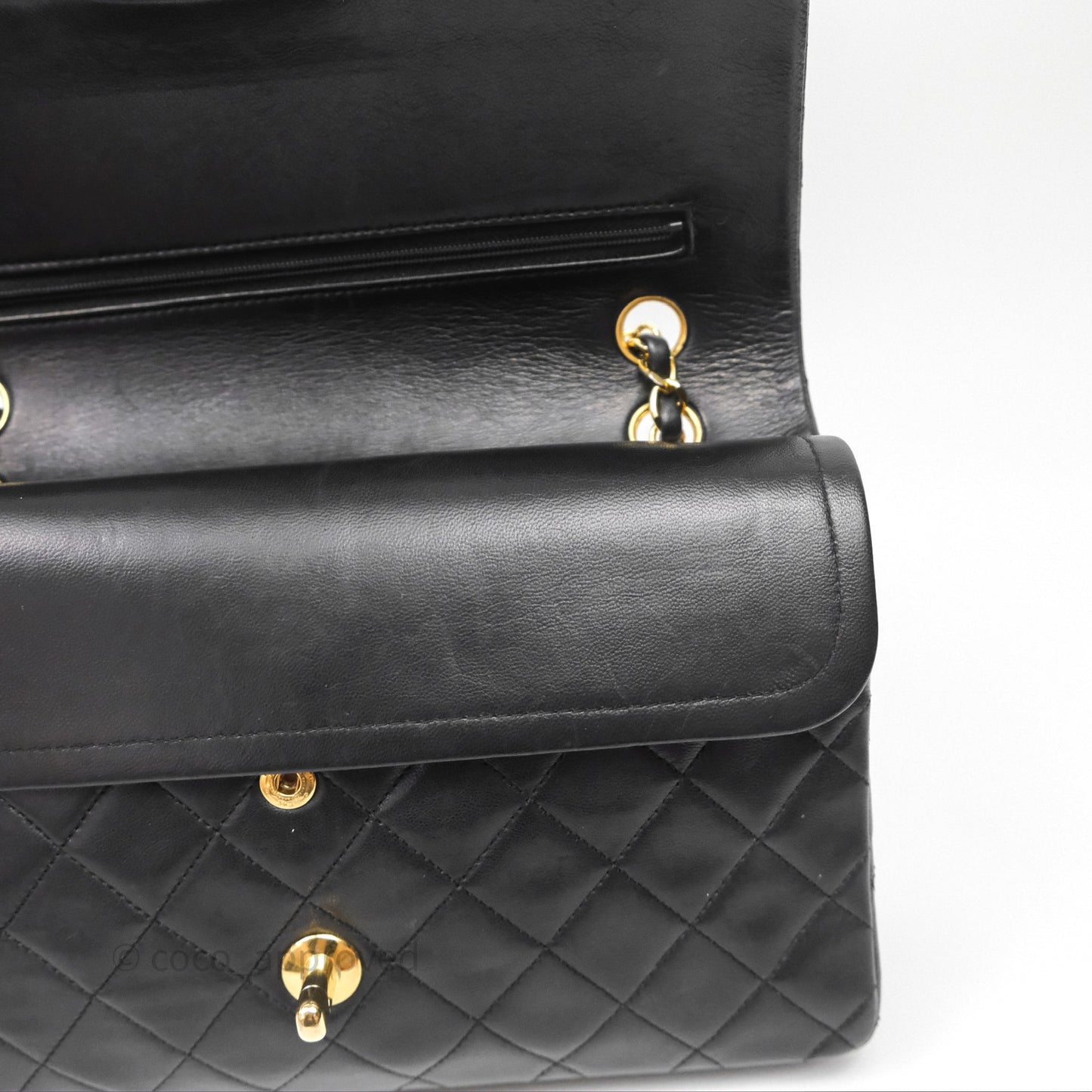 Chanel Classic Vintage Double Flap M/L Black Lambskin Gold Hardware