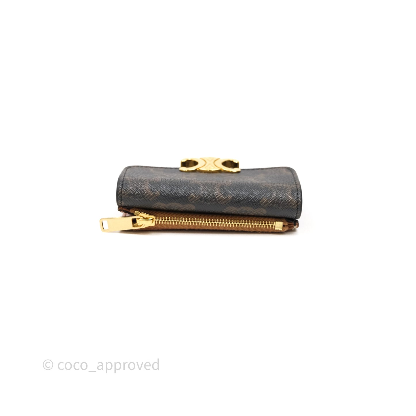Celine Compact Wallet with Coin Triomphe Canvas Tan Lambskin