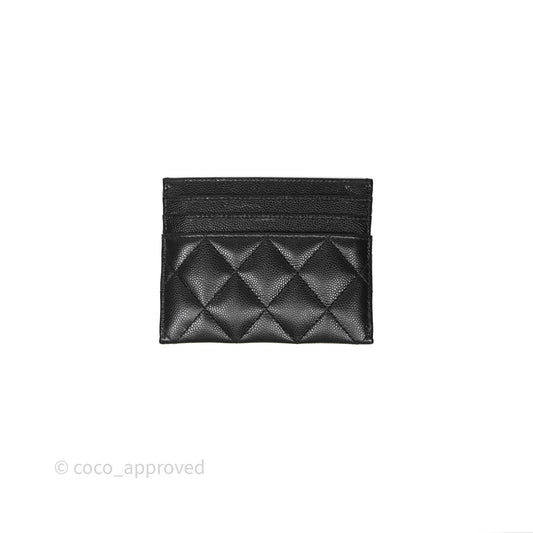 Chanel Quilted Flat Card Holder Black Caviar Silver Hardware