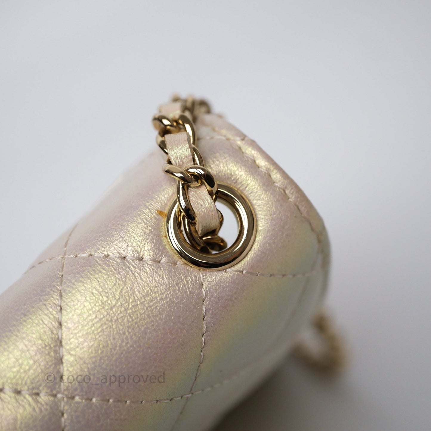 Chanel Classic Quilted Phone Holder Iridescent Pearl Lambskin