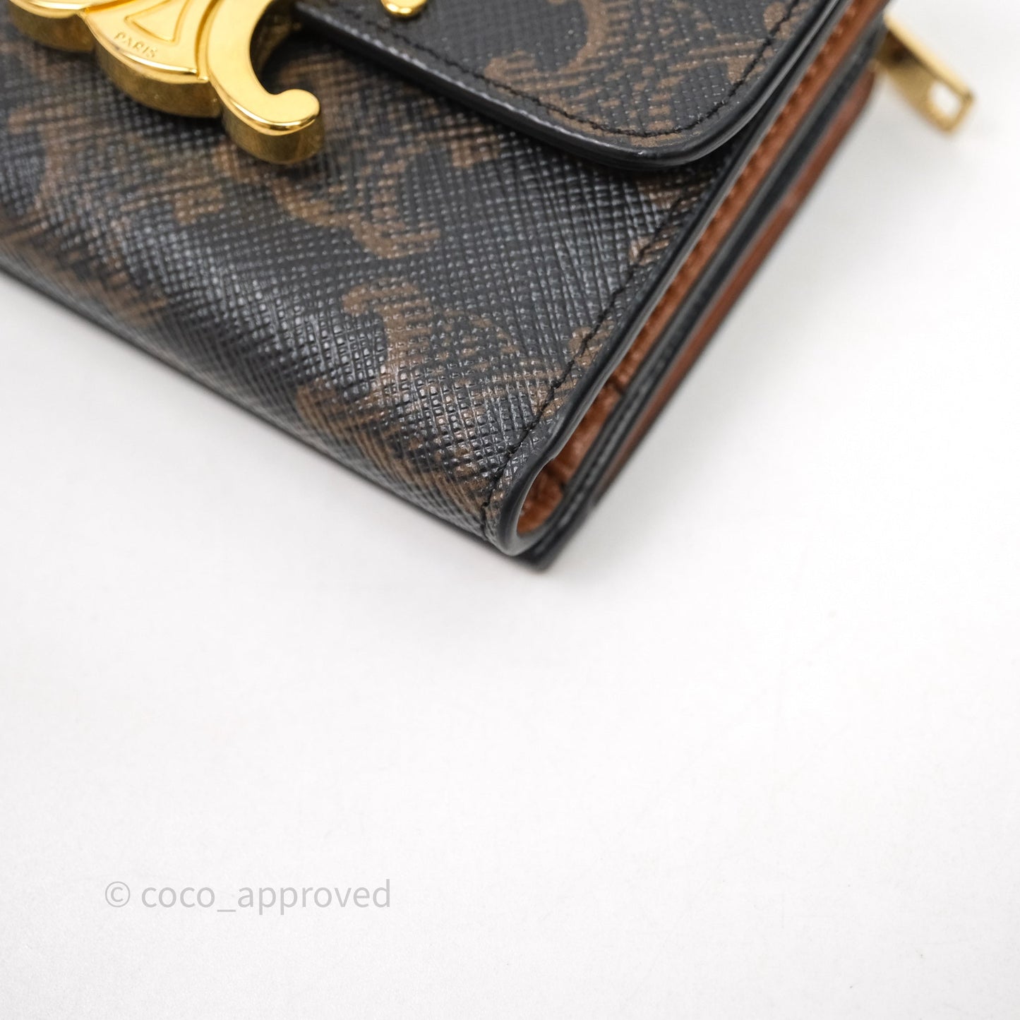 Celine Compact Wallet with Coin Triomphe Canvas Tan Lambskin