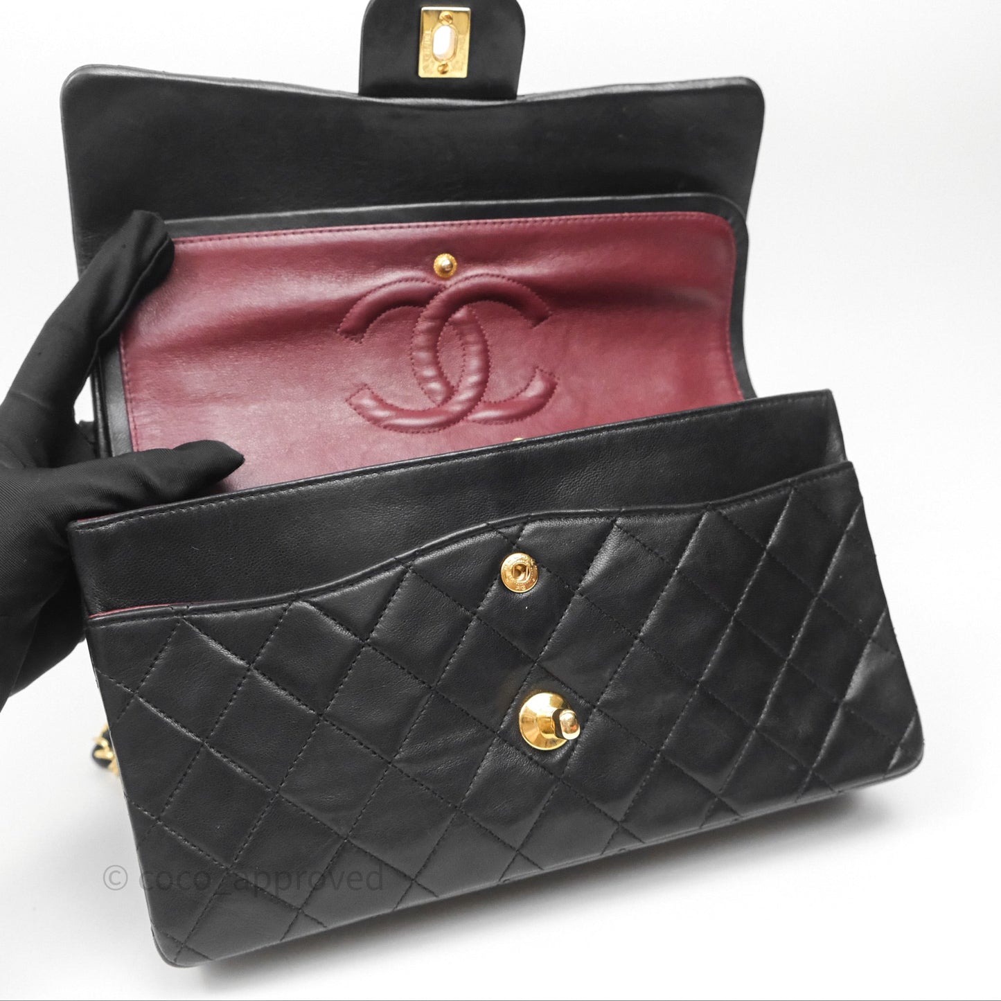 Chanel Classic Vintage Double Flap M/L Black Lambskin Gold Hardware