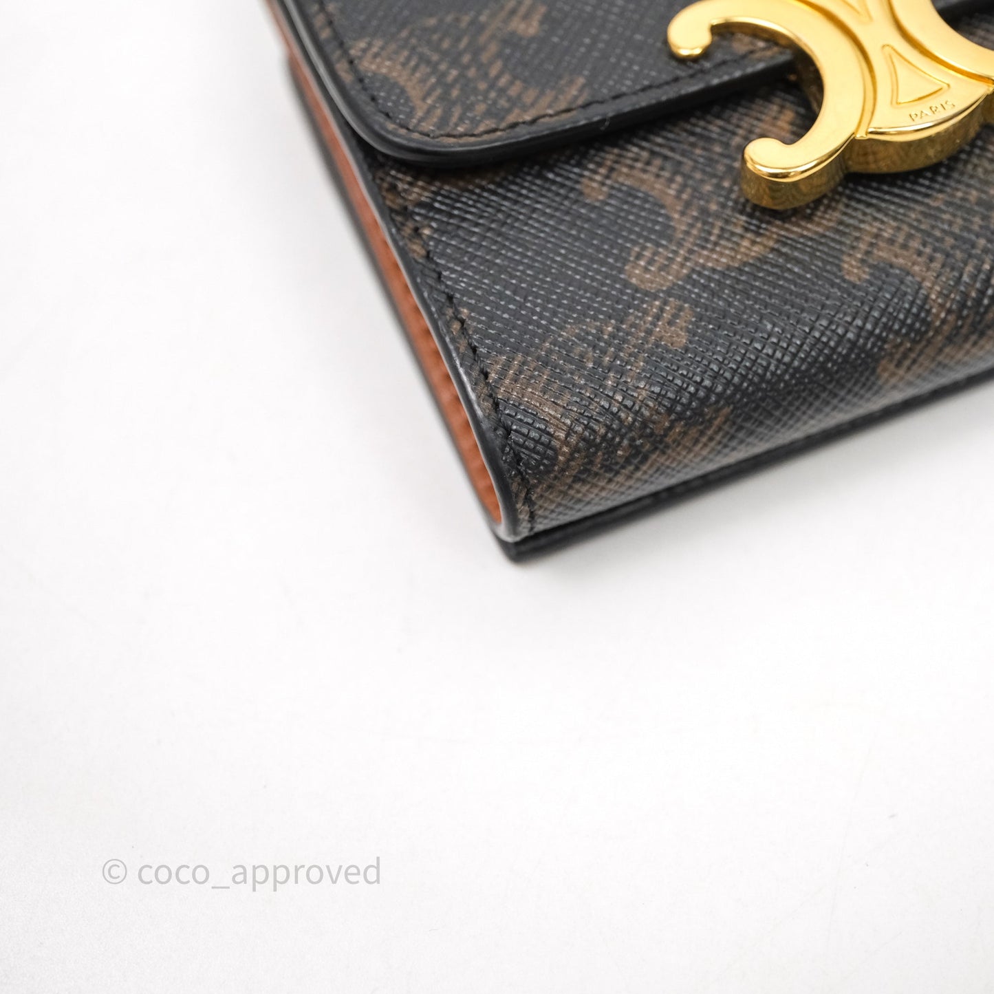 Celine Compact Wallet with Coin Triomphe Canvas Tan Lambskin