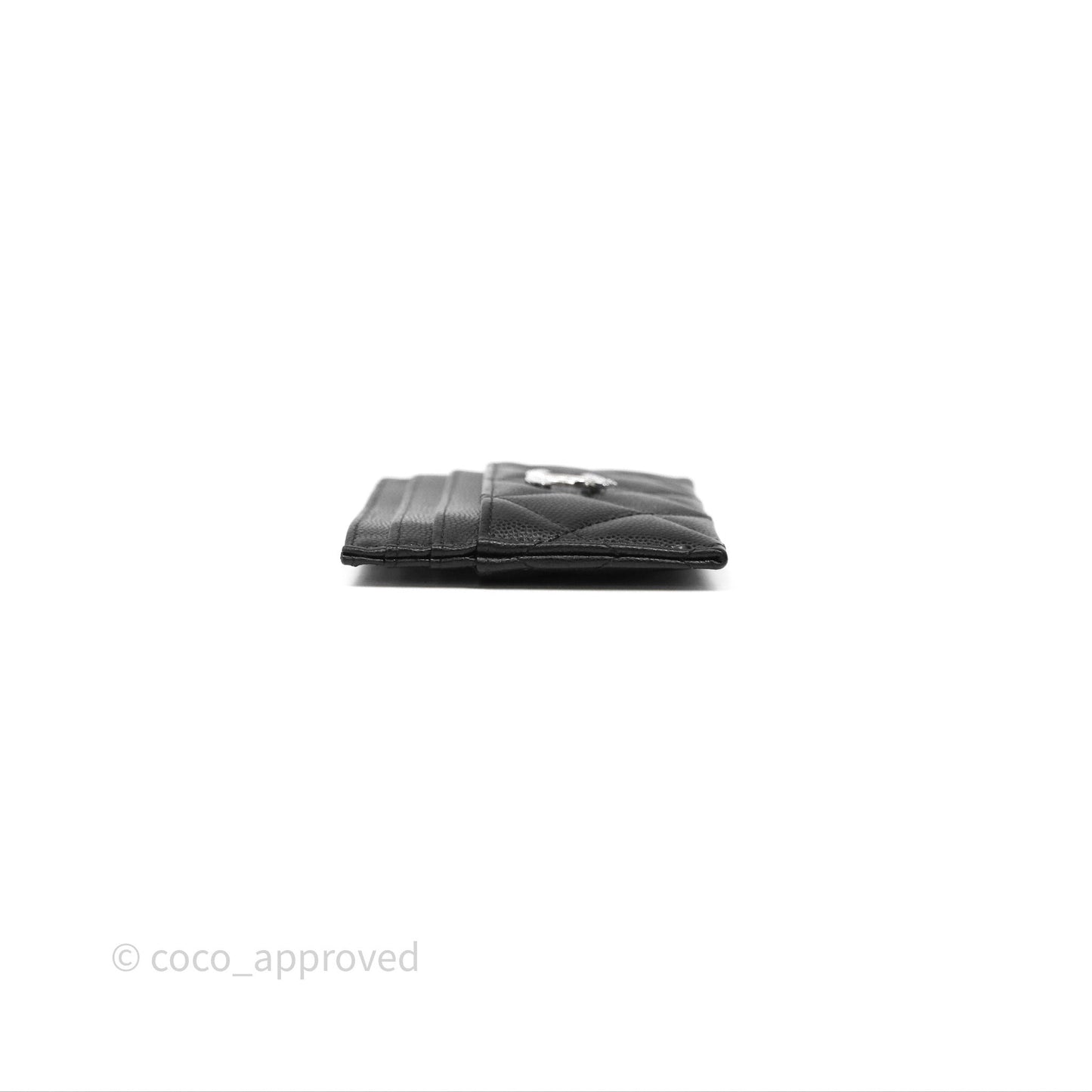 Chanel Quilted Flat Card Holder Black Caviar Silver Hardware