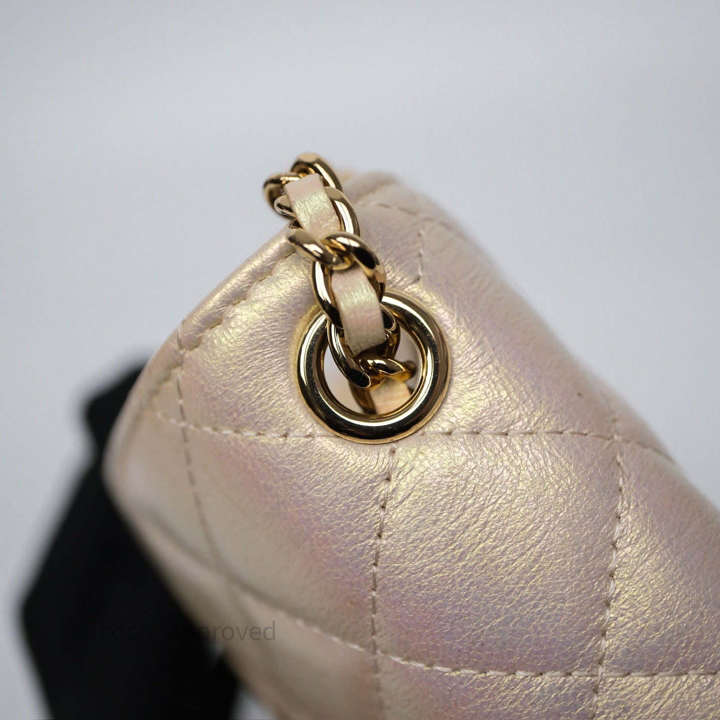 Chanel Classic Quilted Phone Holder Iridescent Pearl Lambskin