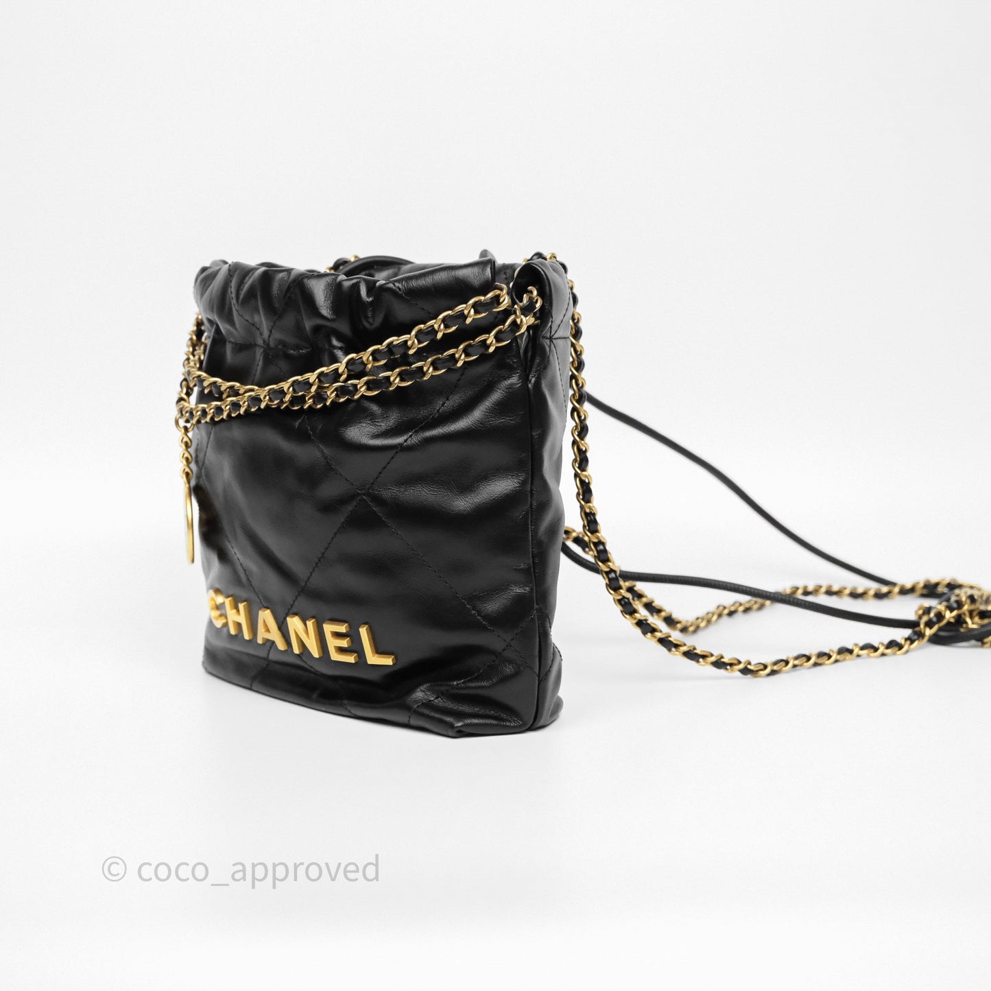 Chanel 22 Mini Bag Black Crumpled Calfskin Aged Gold Hardware