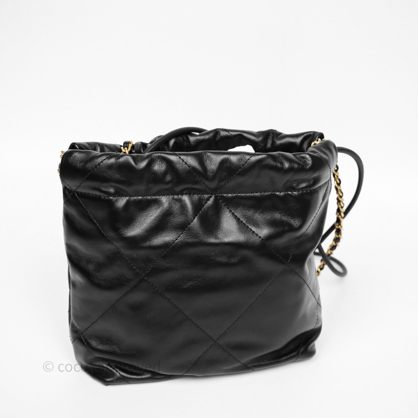 Chanel 22 Mini Bag Black Crumpled Calfskin Aged Gold Hardware