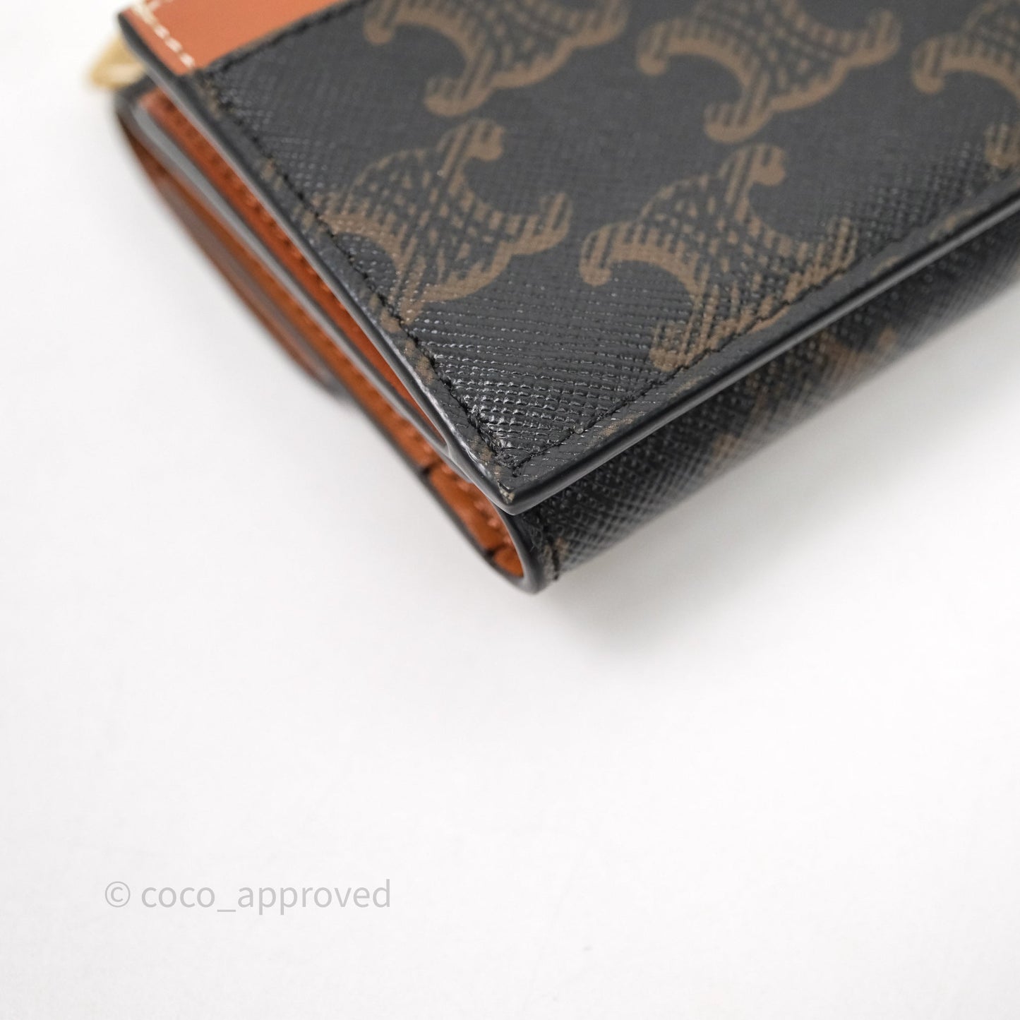 Celine Compact Wallet with Coin Triomphe Canvas Tan Lambskin