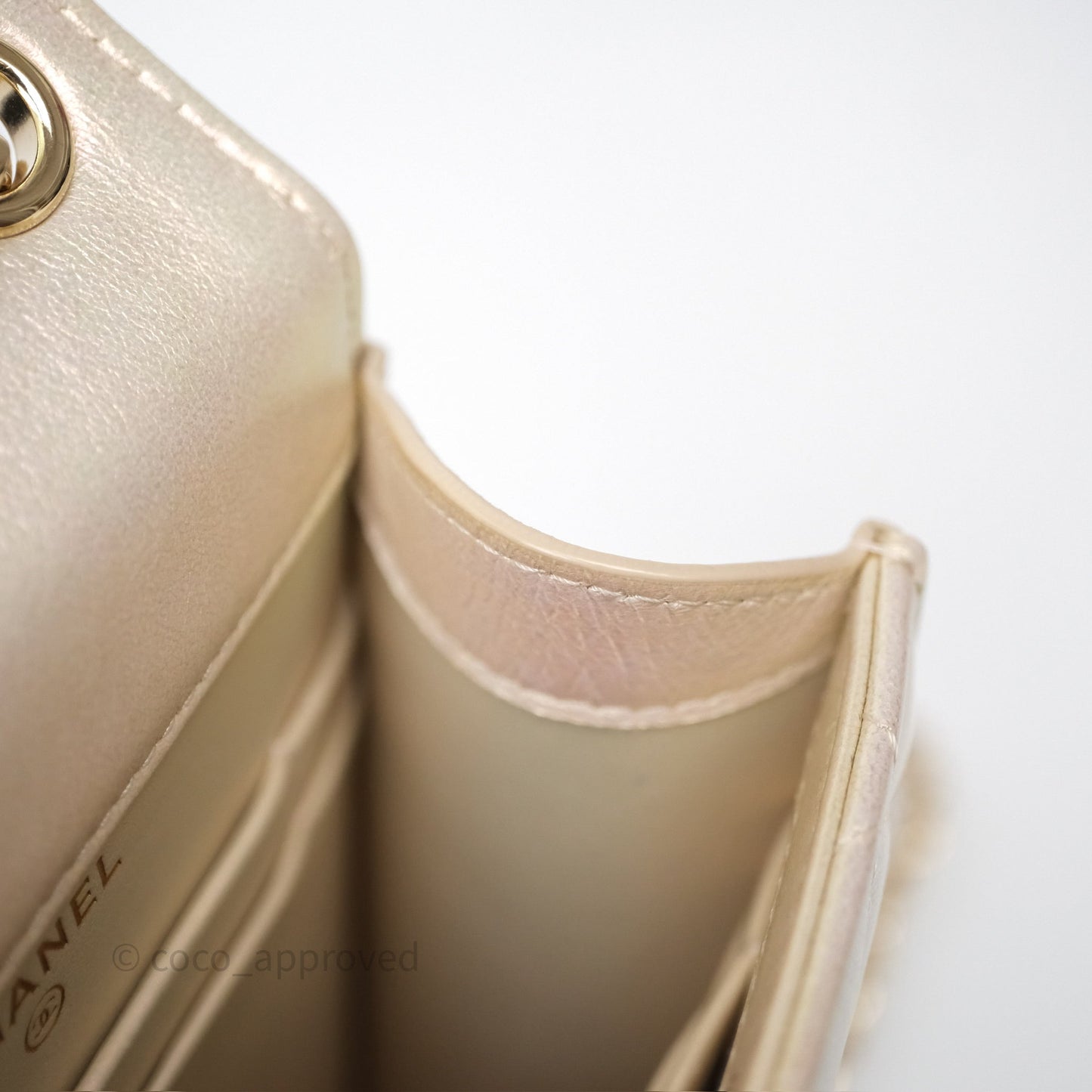 Chanel Classic Quilted Phone Holder Iridescent Pearl Lambskin