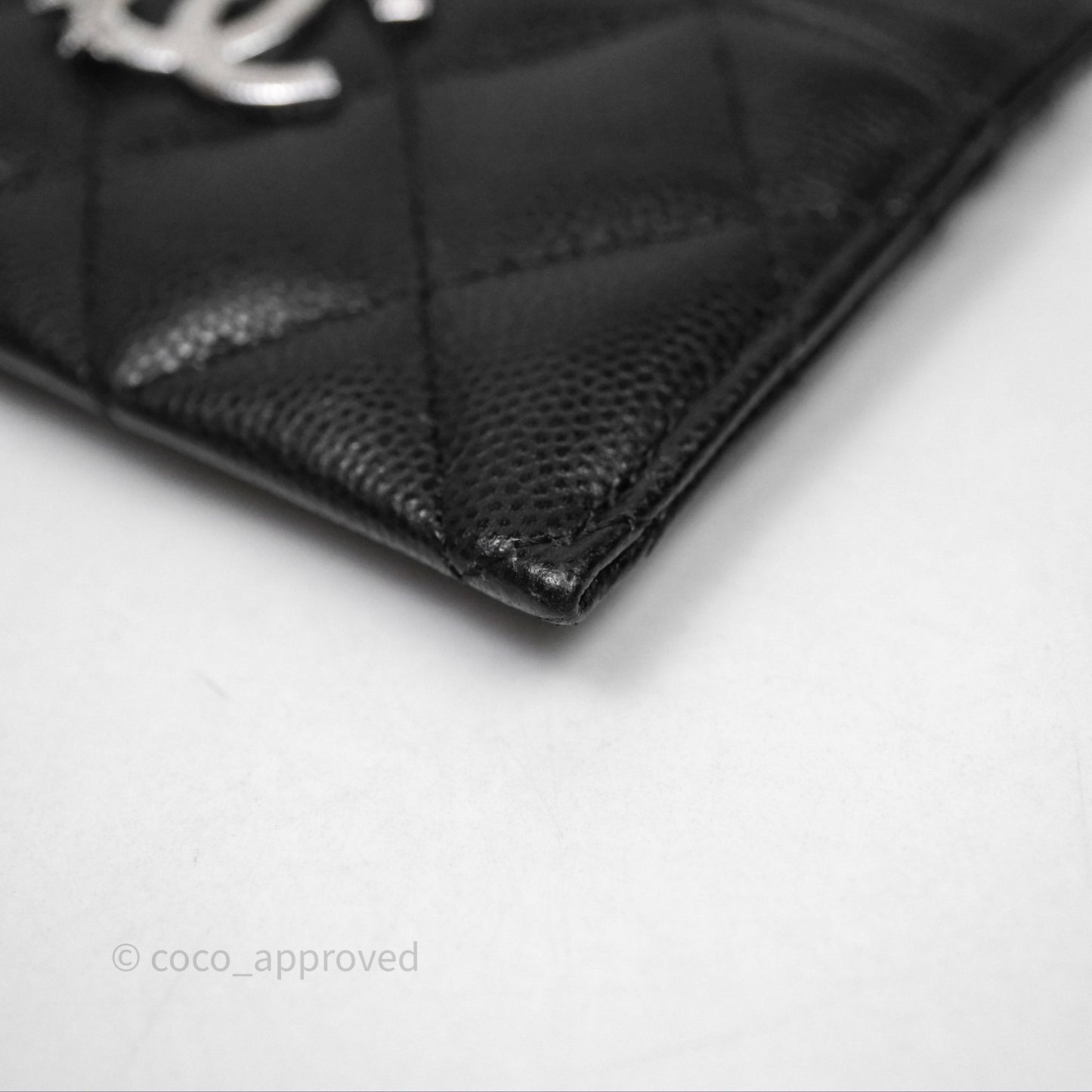 Chanel Quilted Flat Card Holder Black Caviar Silver Hardware