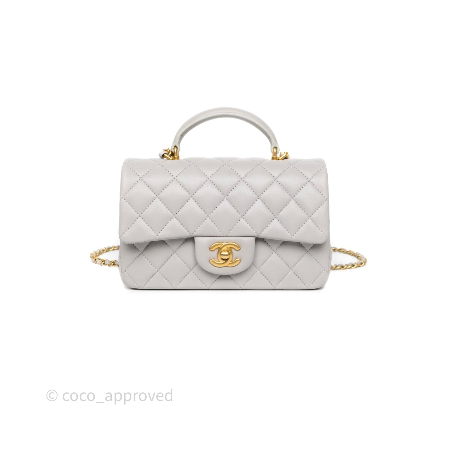 Chanel Top Handle Mini Rectangular Flap Grey Lambskin Aged Gold Hardware