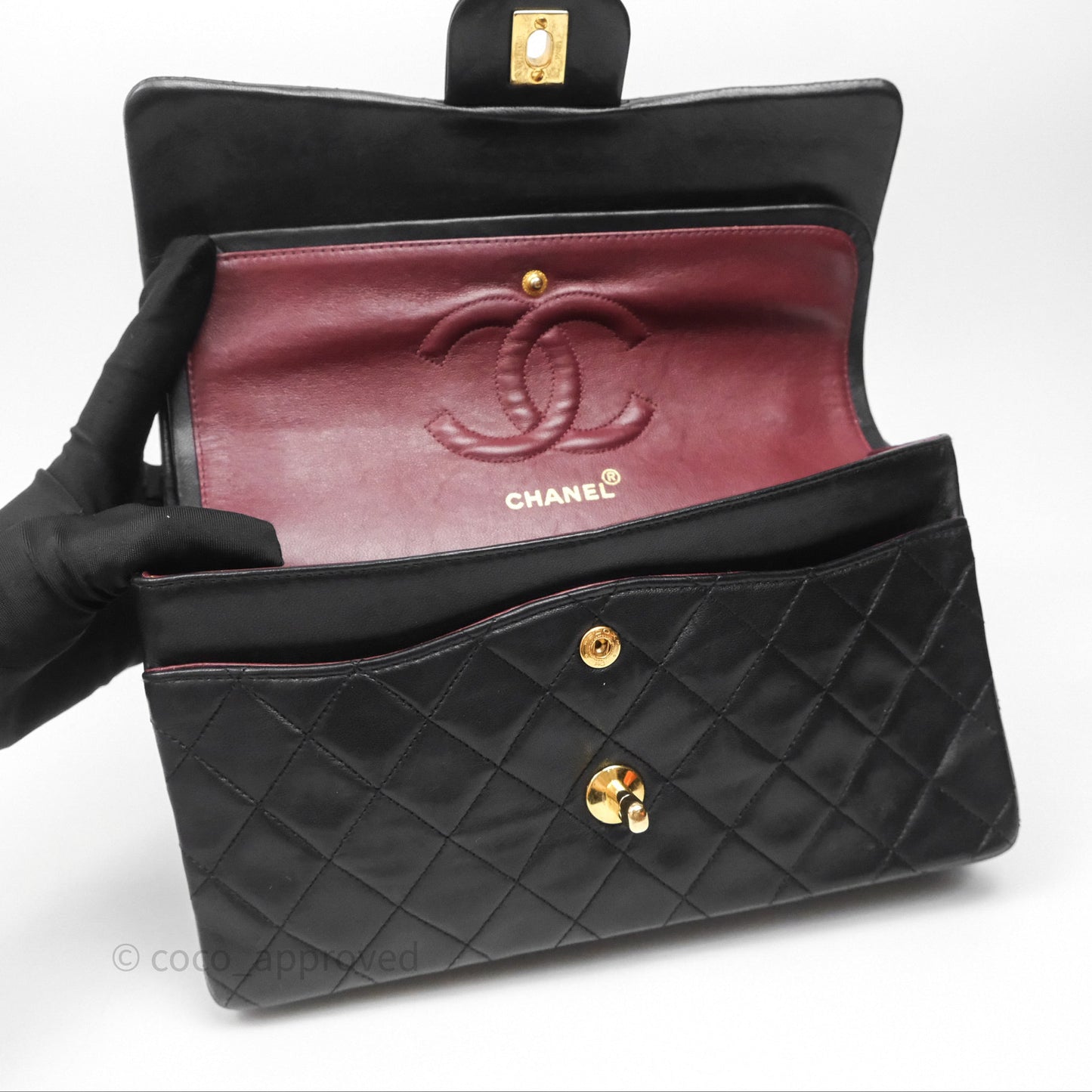 Chanel Classic Vintage Double Flap M/L Black Lambskin Gold Hardware