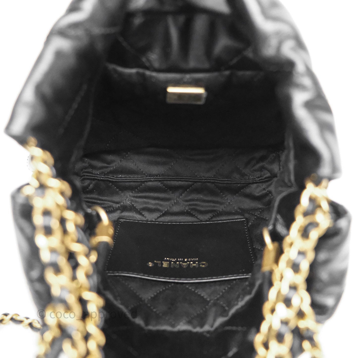 Chanel 22 Mini Bag Black Crumpled Calfskin Aged Gold Hardware