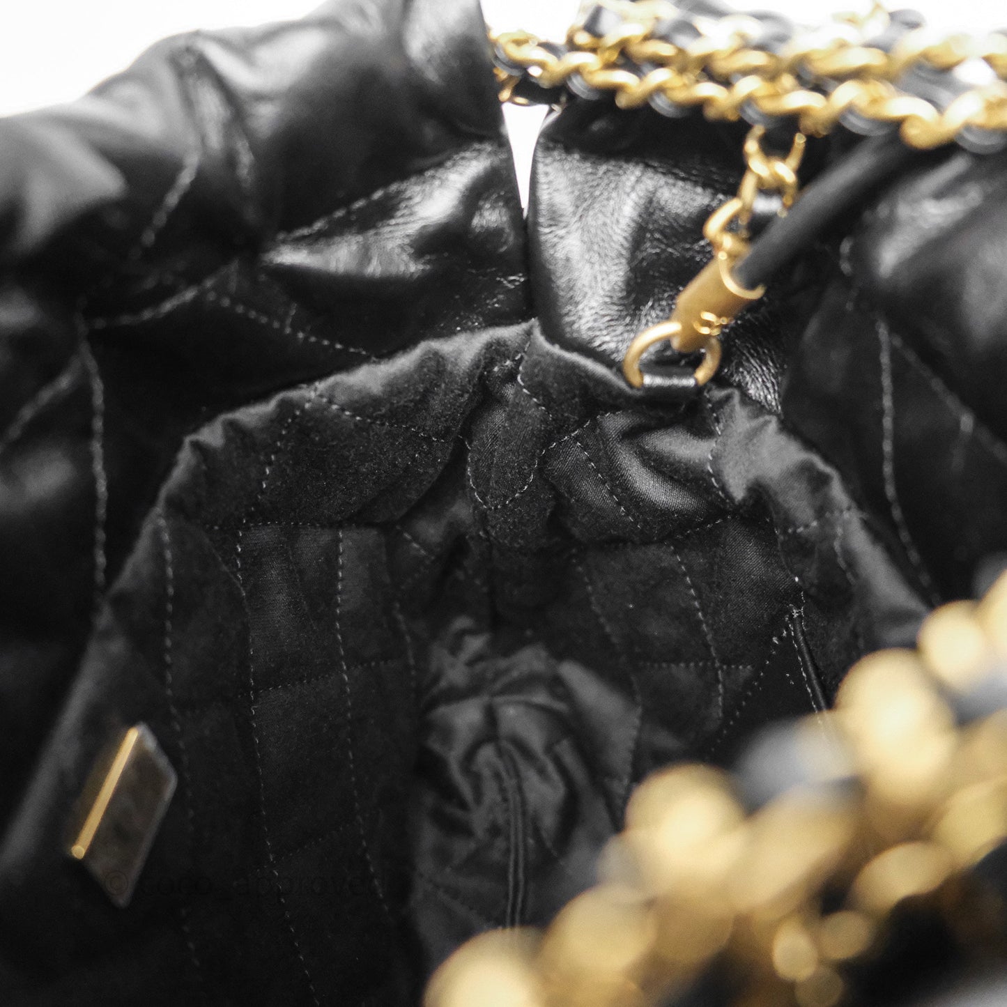 Chanel 22 Mini Bag Black Crumpled Calfskin Aged Gold Hardware