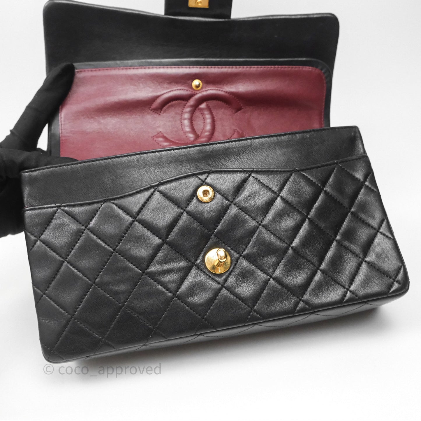Chanel Classic Vintage Double Flap M/L Black Lambskin Gold Hardware