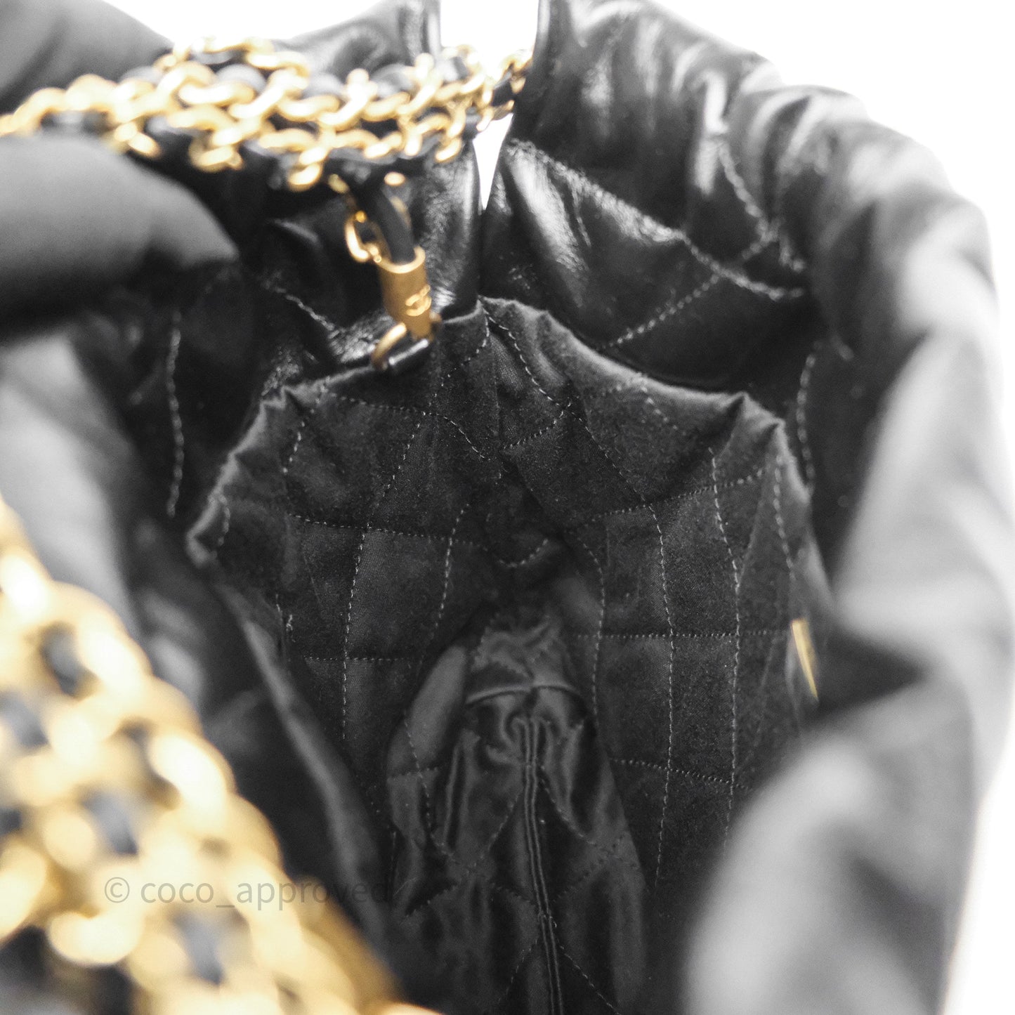Chanel 22 Mini Bag Black Crumpled Calfskin Aged Gold Hardware