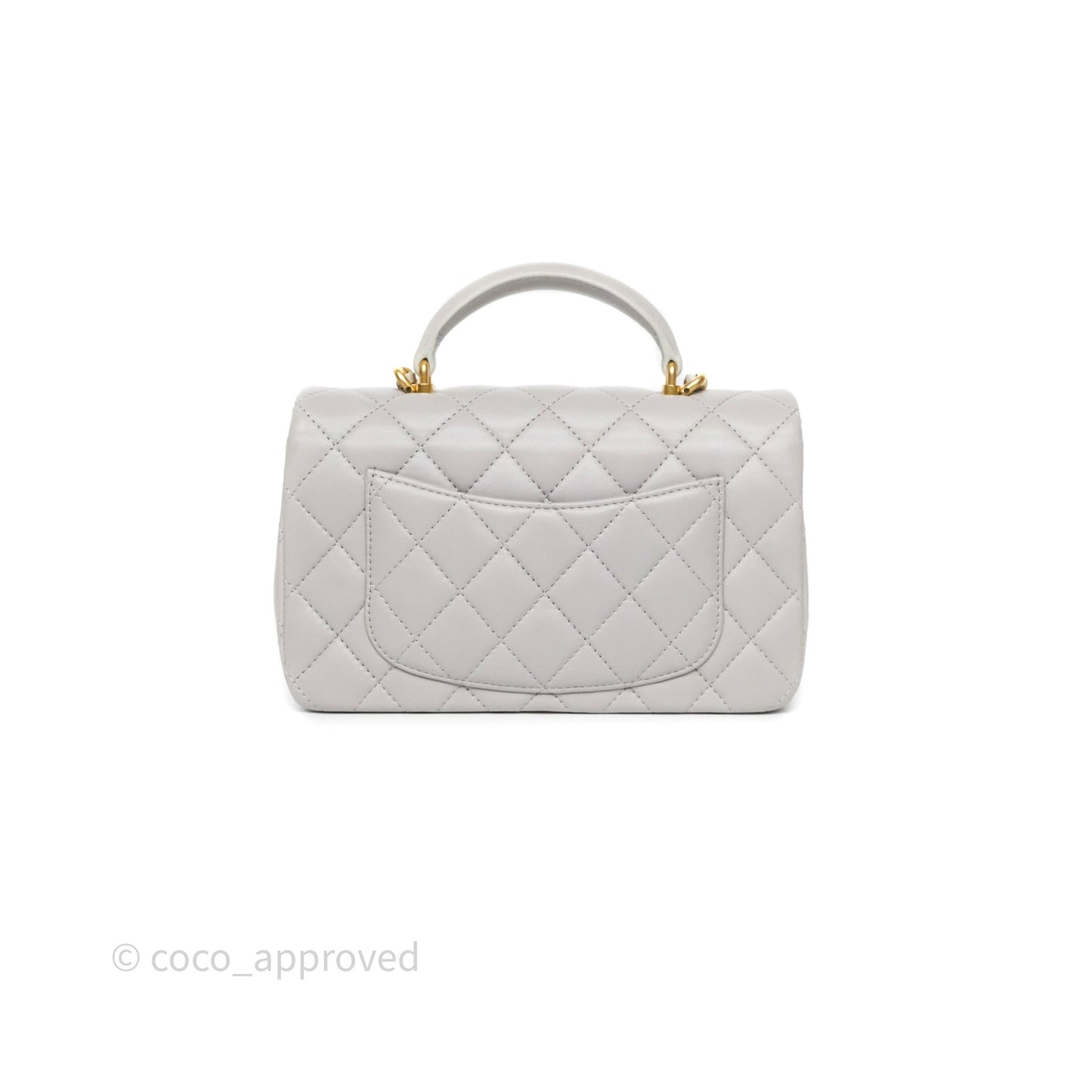 Chanel Top Handle Mini Rectangular Flap Grey Lambskin Aged Gold Hardware