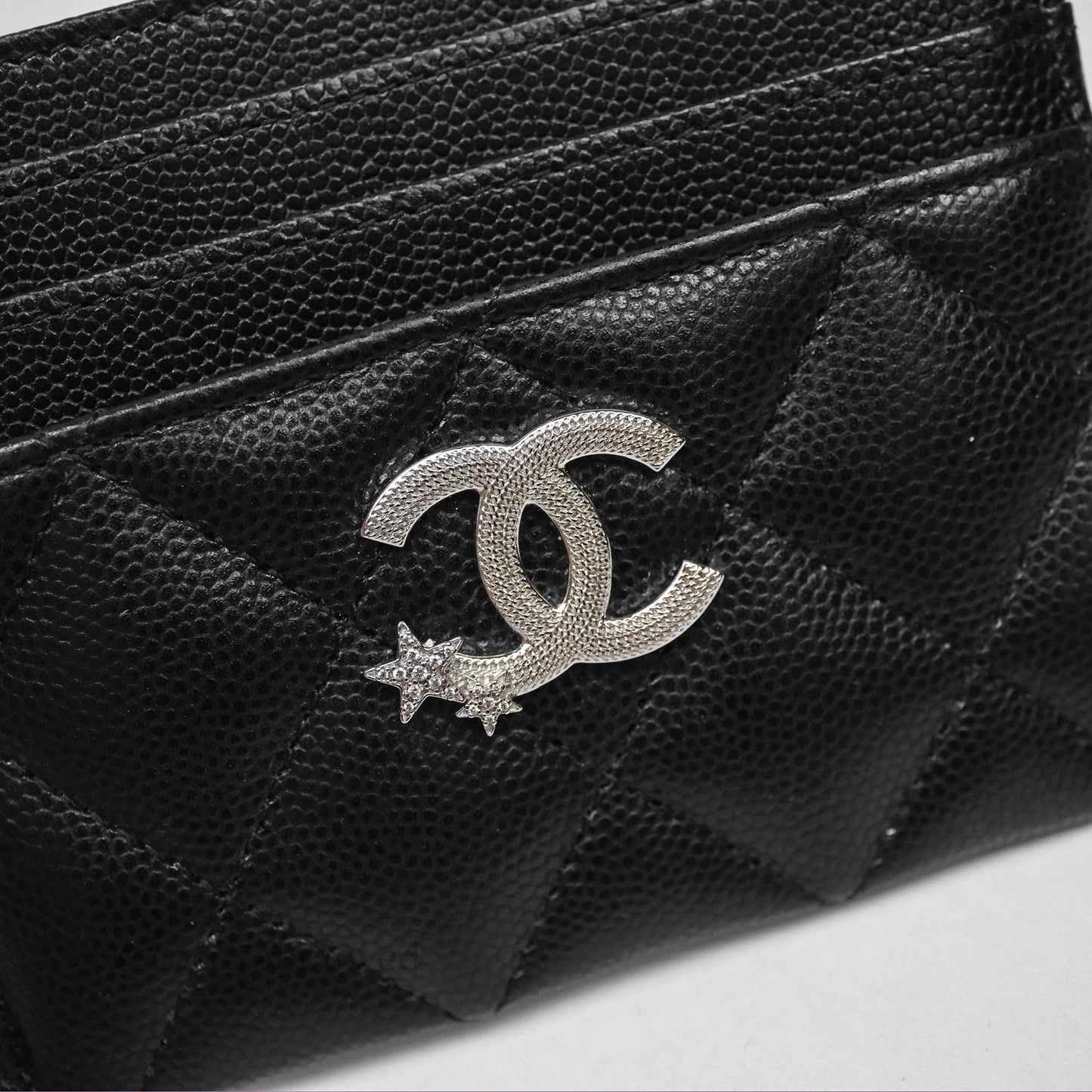 Chanel Quilted Flat Card Holder Black Caviar Silver Hardware