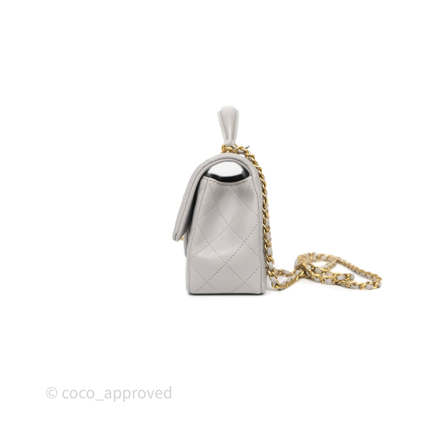 Chanel Top Handle Mini Rectangular Flap Grey Lambskin Aged Gold Hardware
