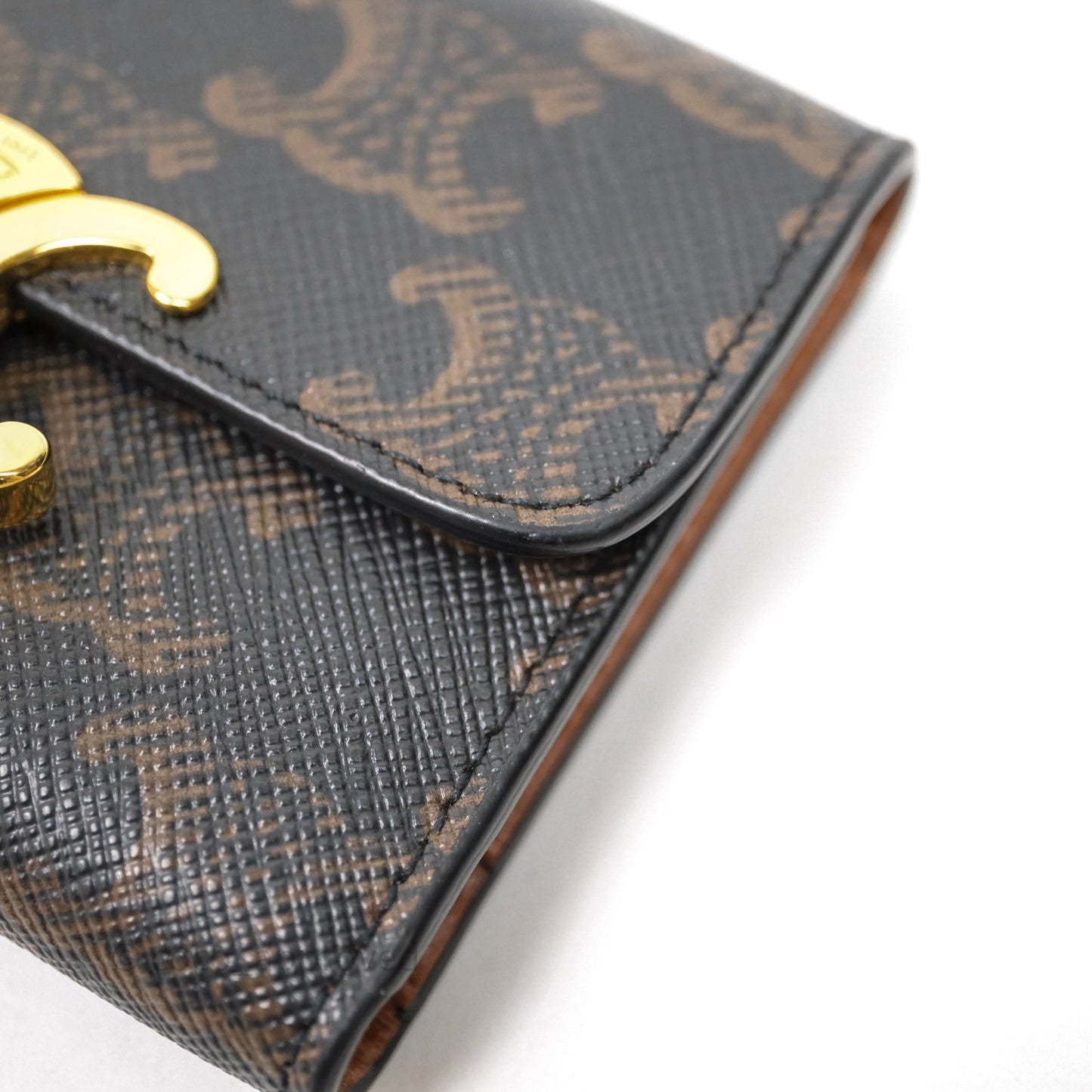 Celine Compact Wallet with Coin Triomphe Canvas Tan Lambskin