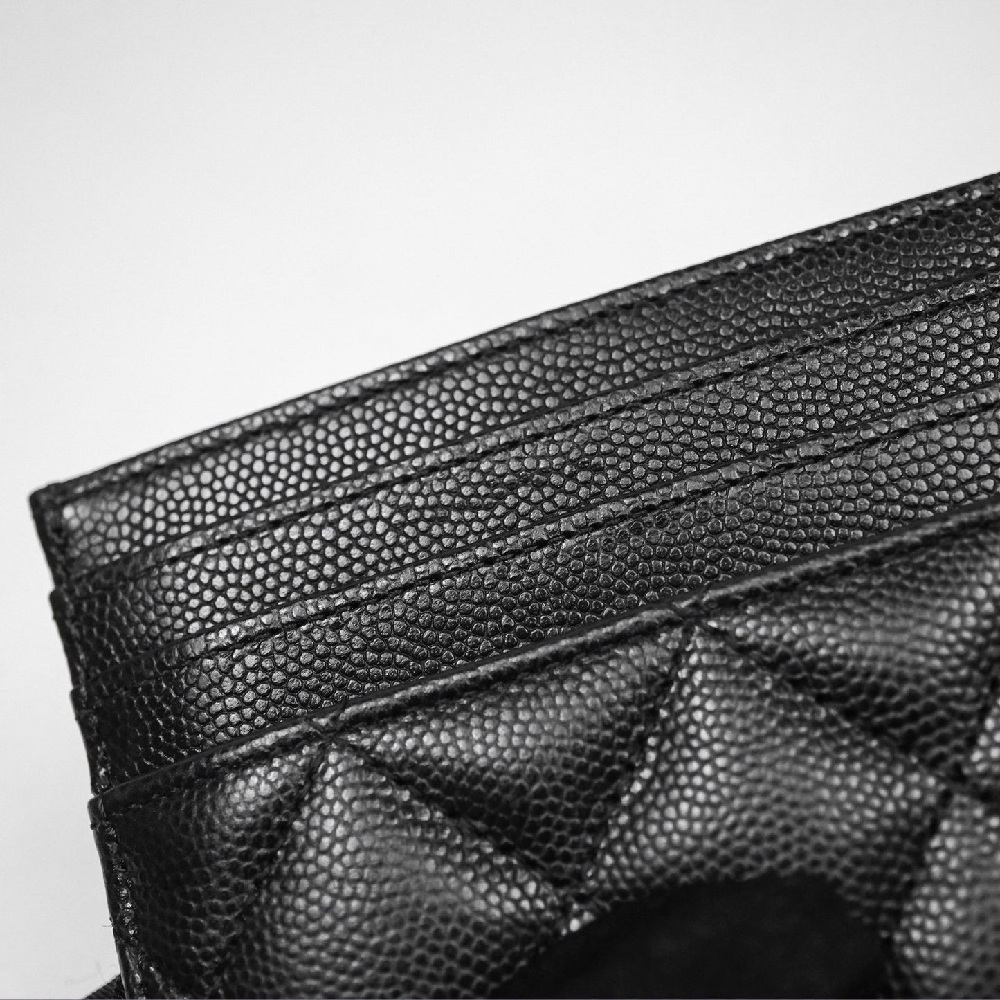 Chanel Quilted Flat Card Holder Black Caviar Silver Hardware