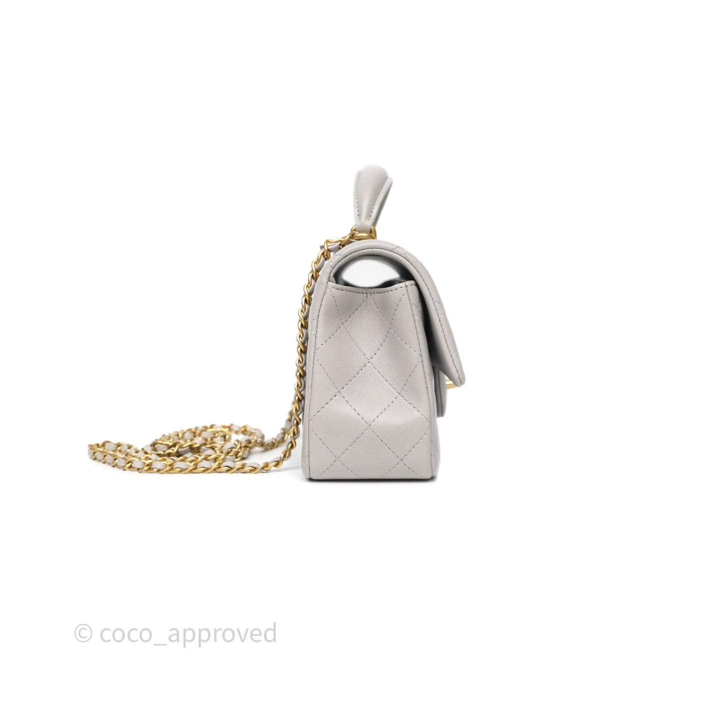 Chanel Top Handle Mini Rectangular Flap Grey Lambskin Aged Gold Hardware