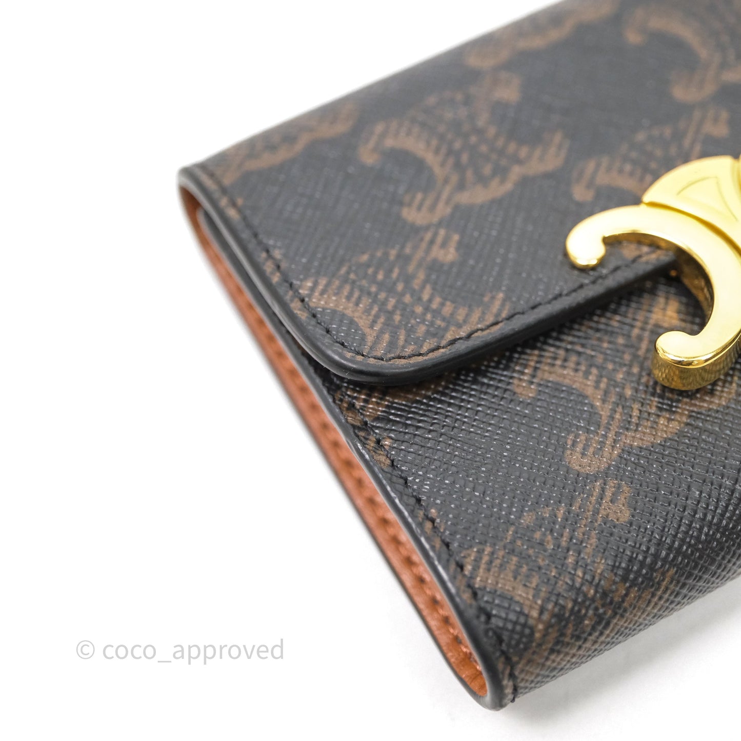 Celine Compact Wallet with Coin Triomphe Canvas Tan Lambskin