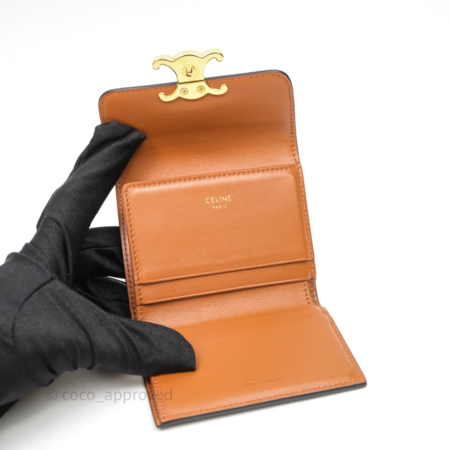 Celine Compact Wallet with Coin Triomphe Canvas Tan Lambskin