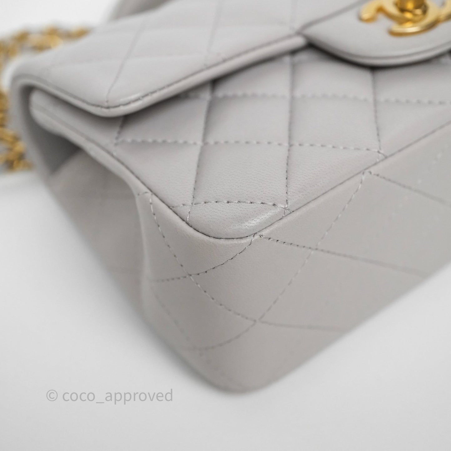 Chanel Top Handle Mini Rectangular Flap Grey Lambskin Aged Gold Hardware