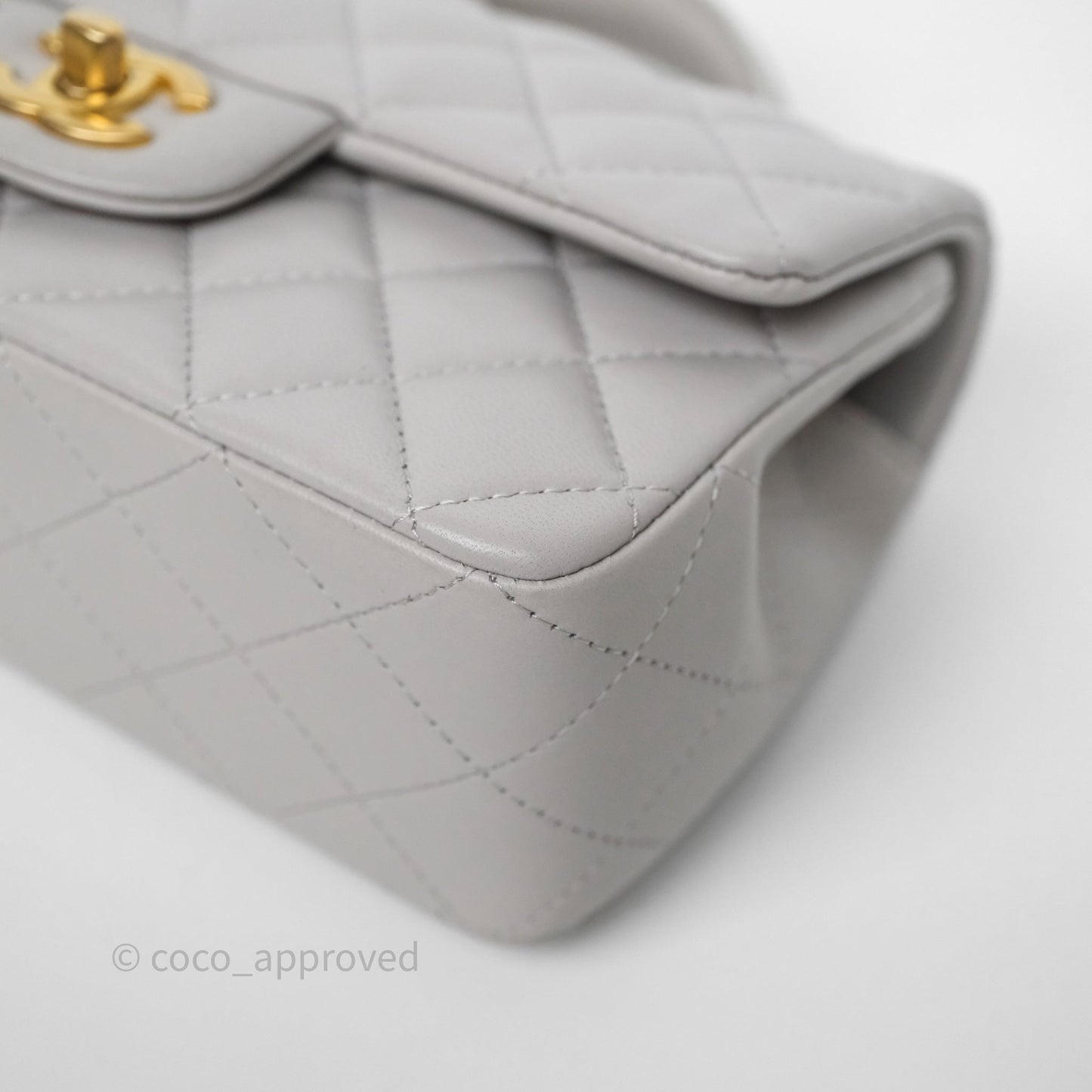Chanel Top Handle Mini Rectangular Flap Grey Lambskin Aged Gold Hardware