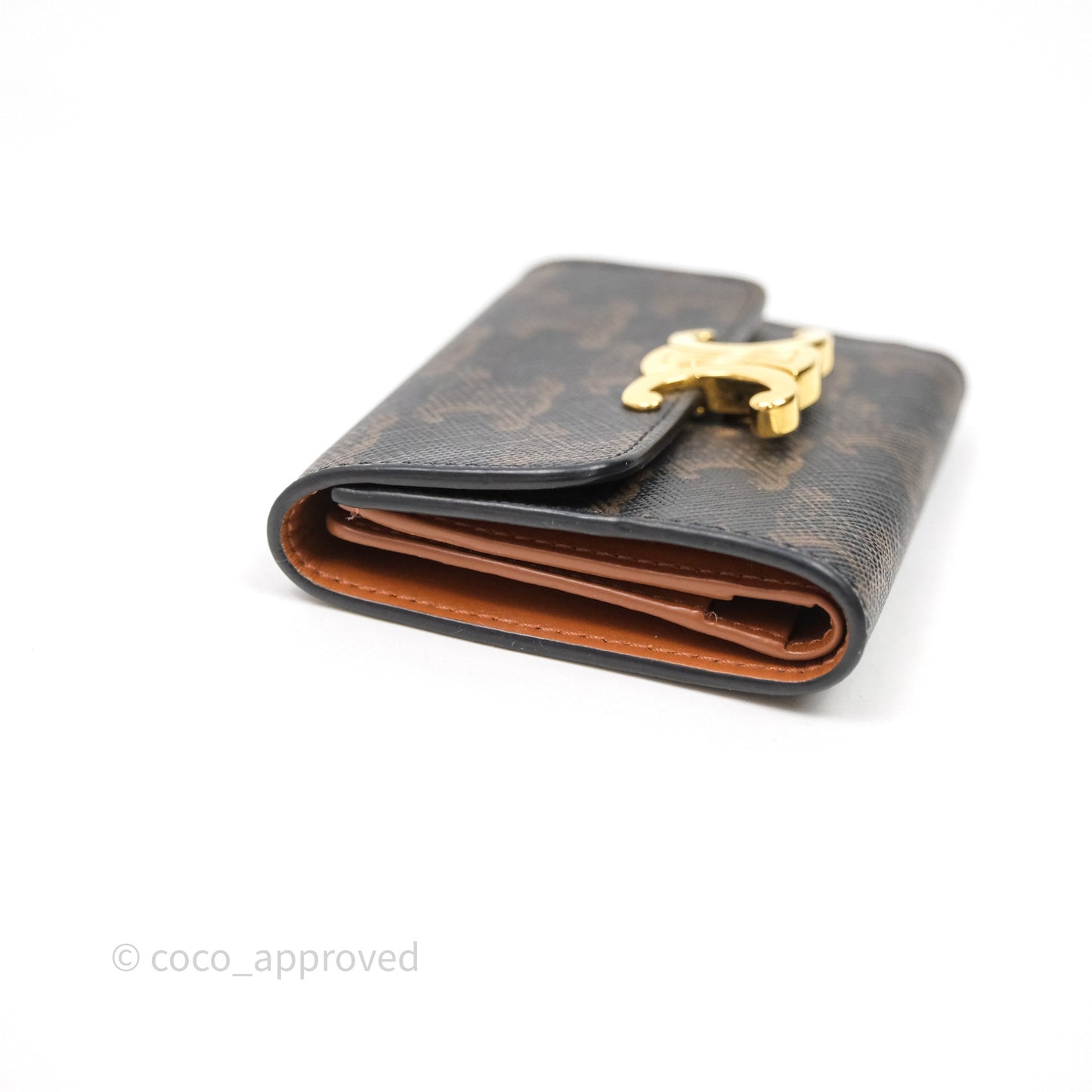 Celine Compact Wallet with Coin Triomphe Canvas Tan Lambskin