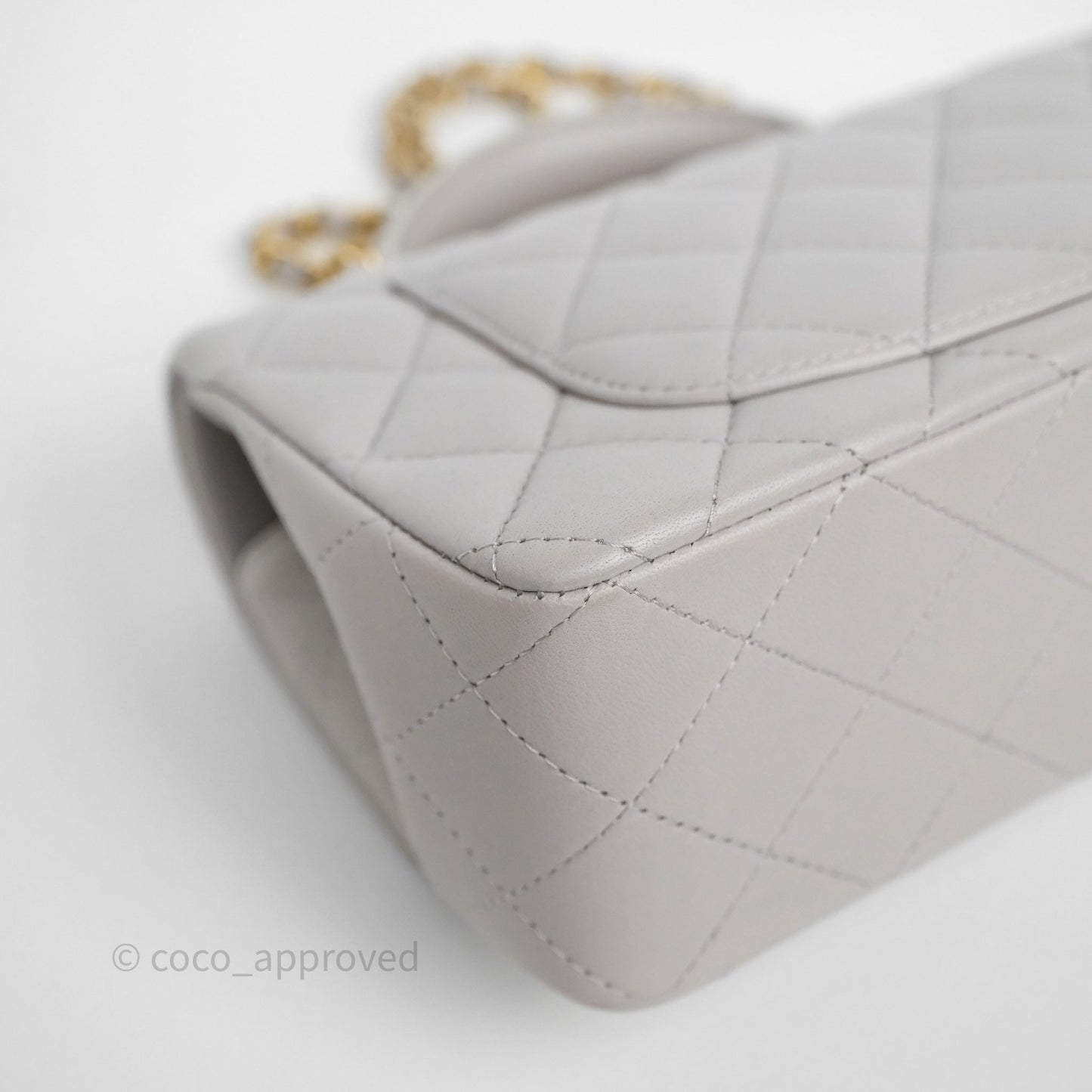Chanel Top Handle Mini Rectangular Flap Grey Lambskin Aged Gold Hardware