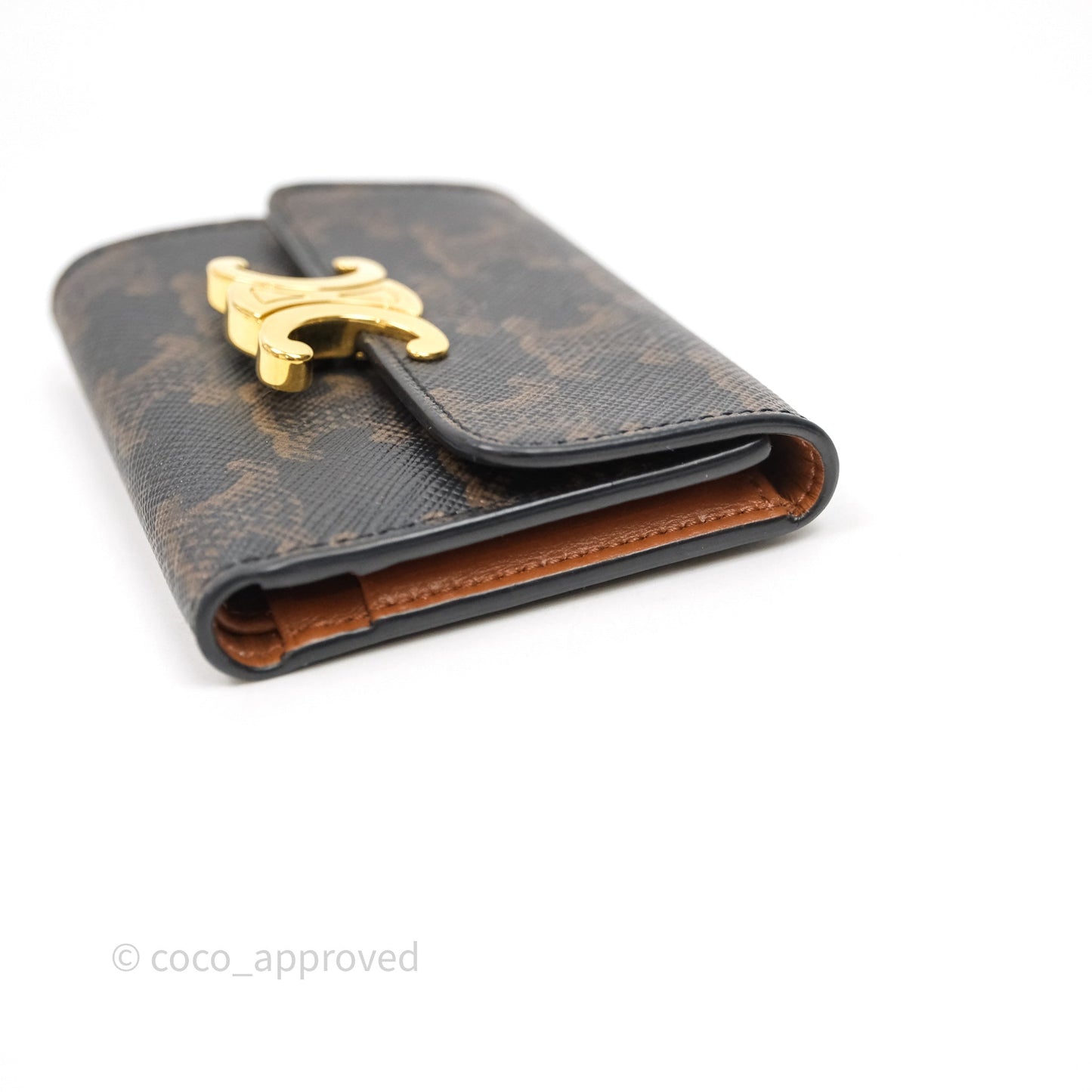 Celine Compact Wallet with Coin Triomphe Canvas Tan Lambskin