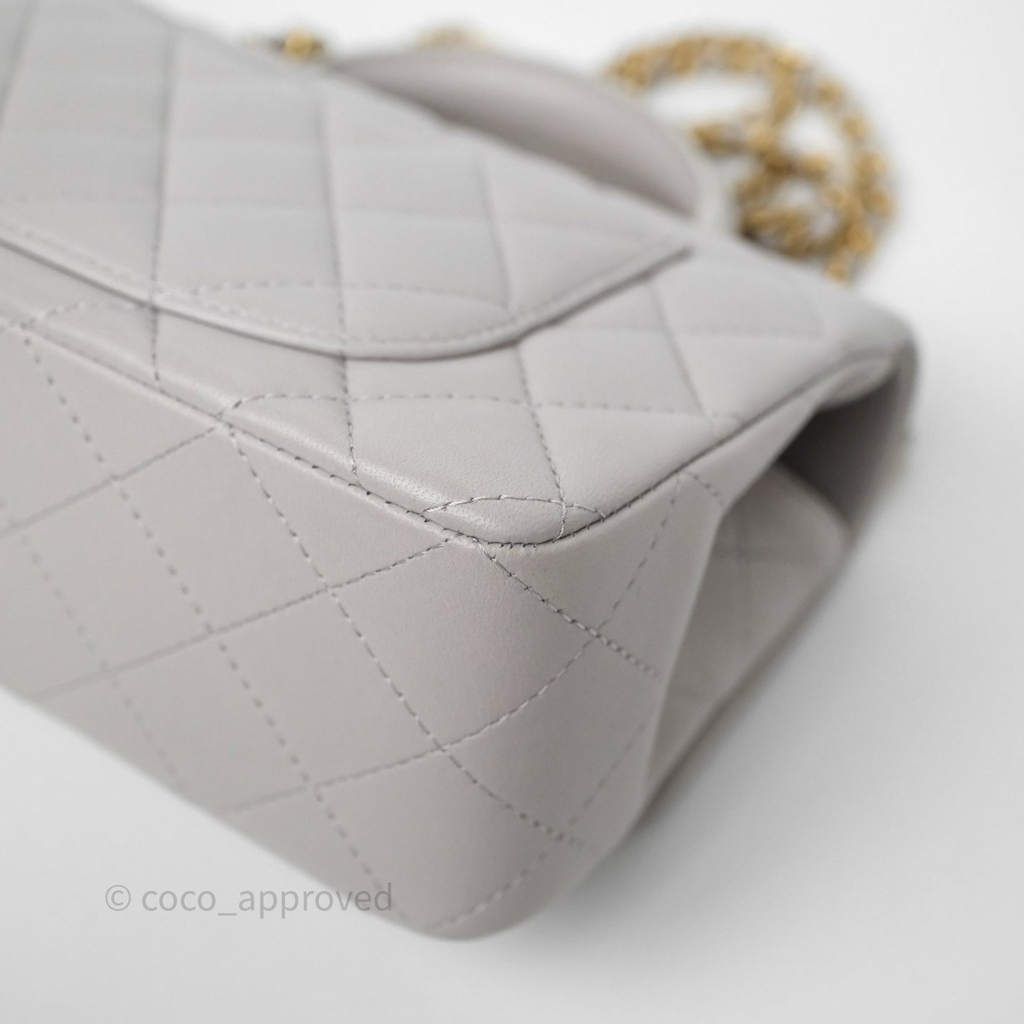Chanel Top Handle Mini Rectangular Flap Grey Lambskin Aged Gold Hardware