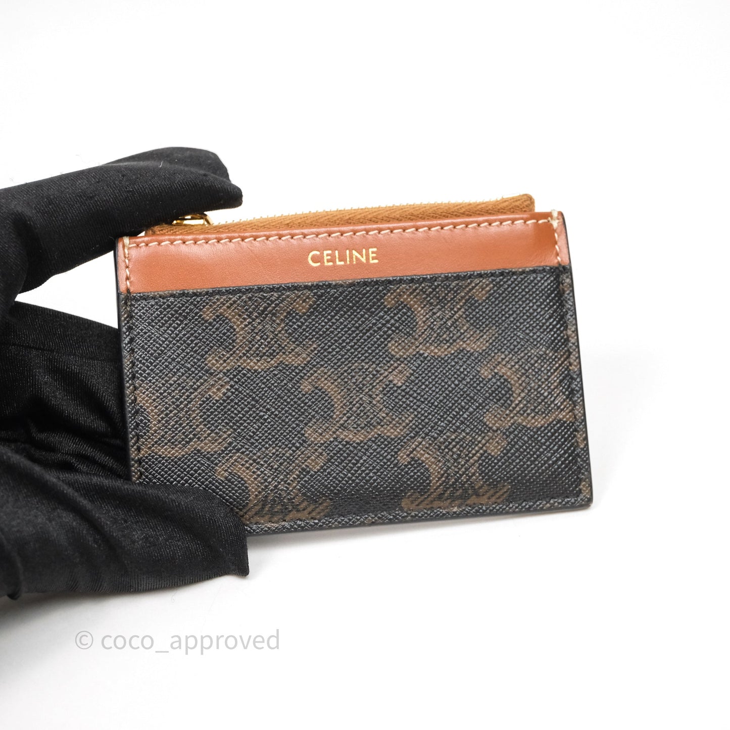 Celine Compact Wallet with Coin Triomphe Canvas Tan Lambskin